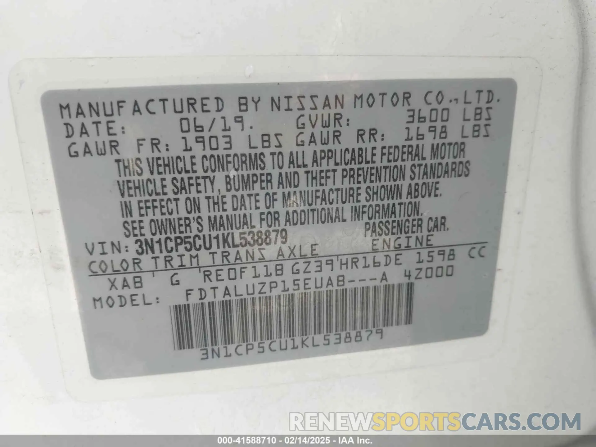 9 Photograph of a damaged car 3N1CP5CU1KL538879 NISSAN KICKS 2019