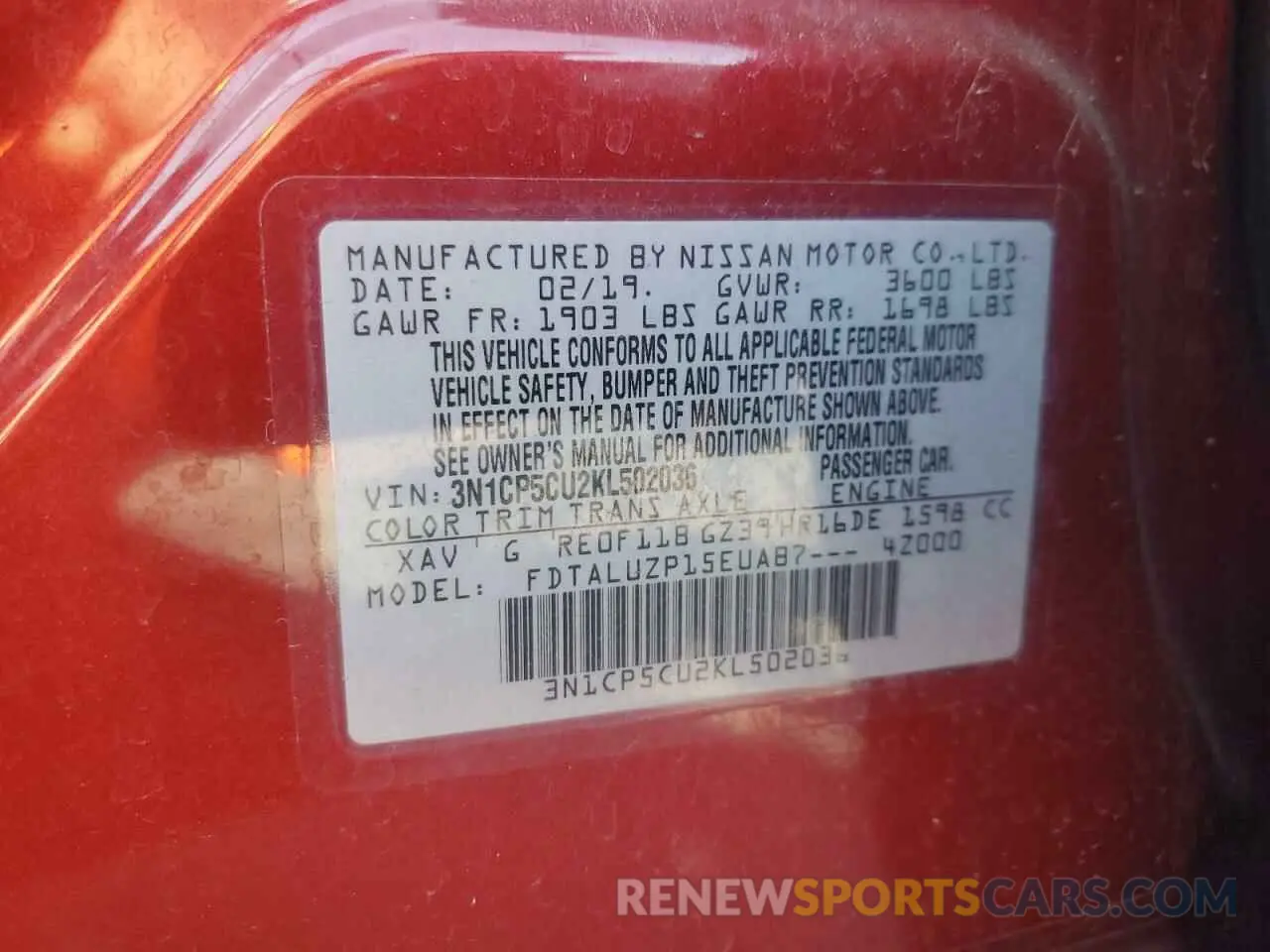 13 Photograph of a damaged car 3N1CP5CU2KL502036 NISSAN KICKS 2019