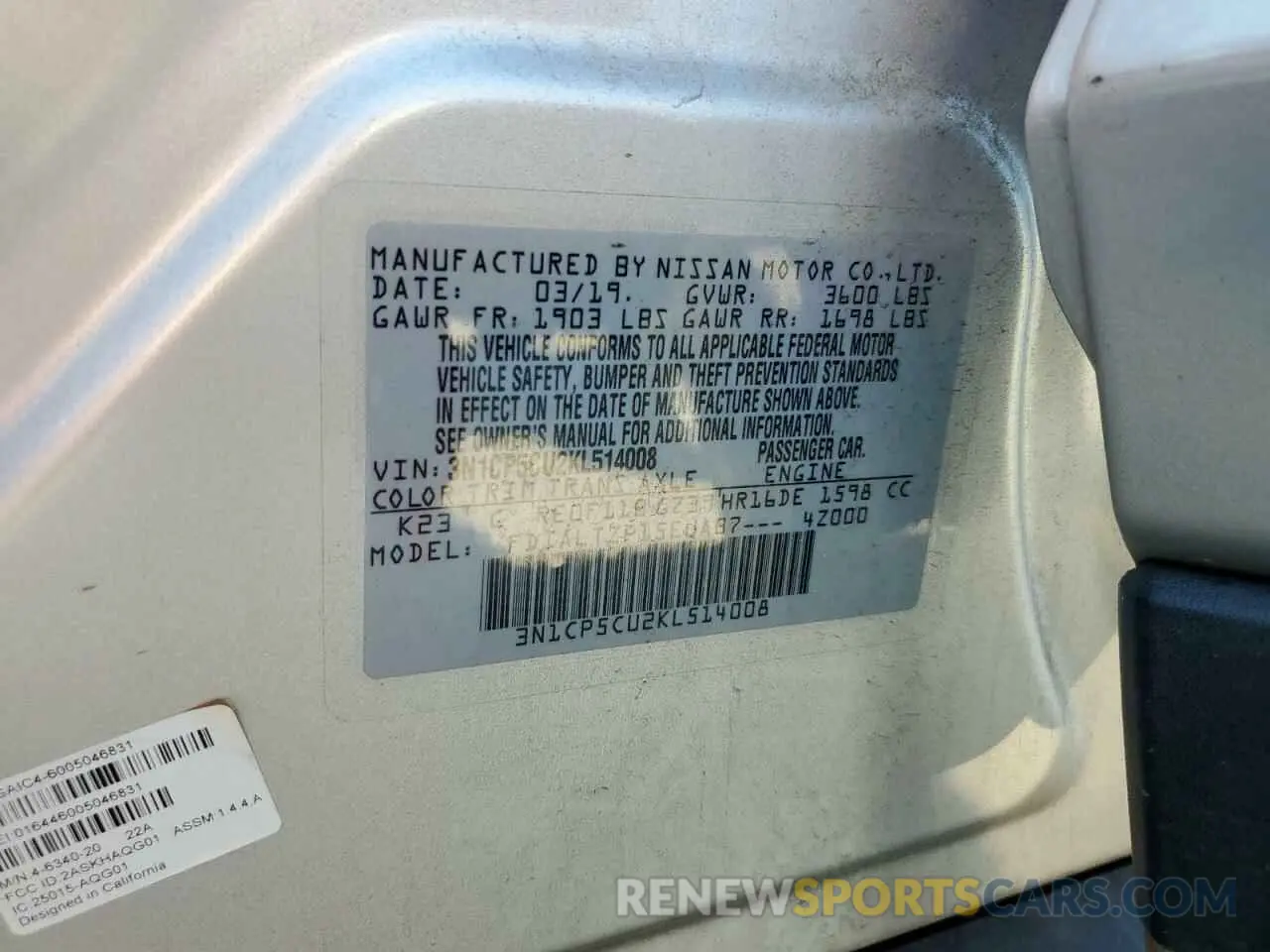 13 Photograph of a damaged car 3N1CP5CU2KL514008 NISSAN KICKS 2019