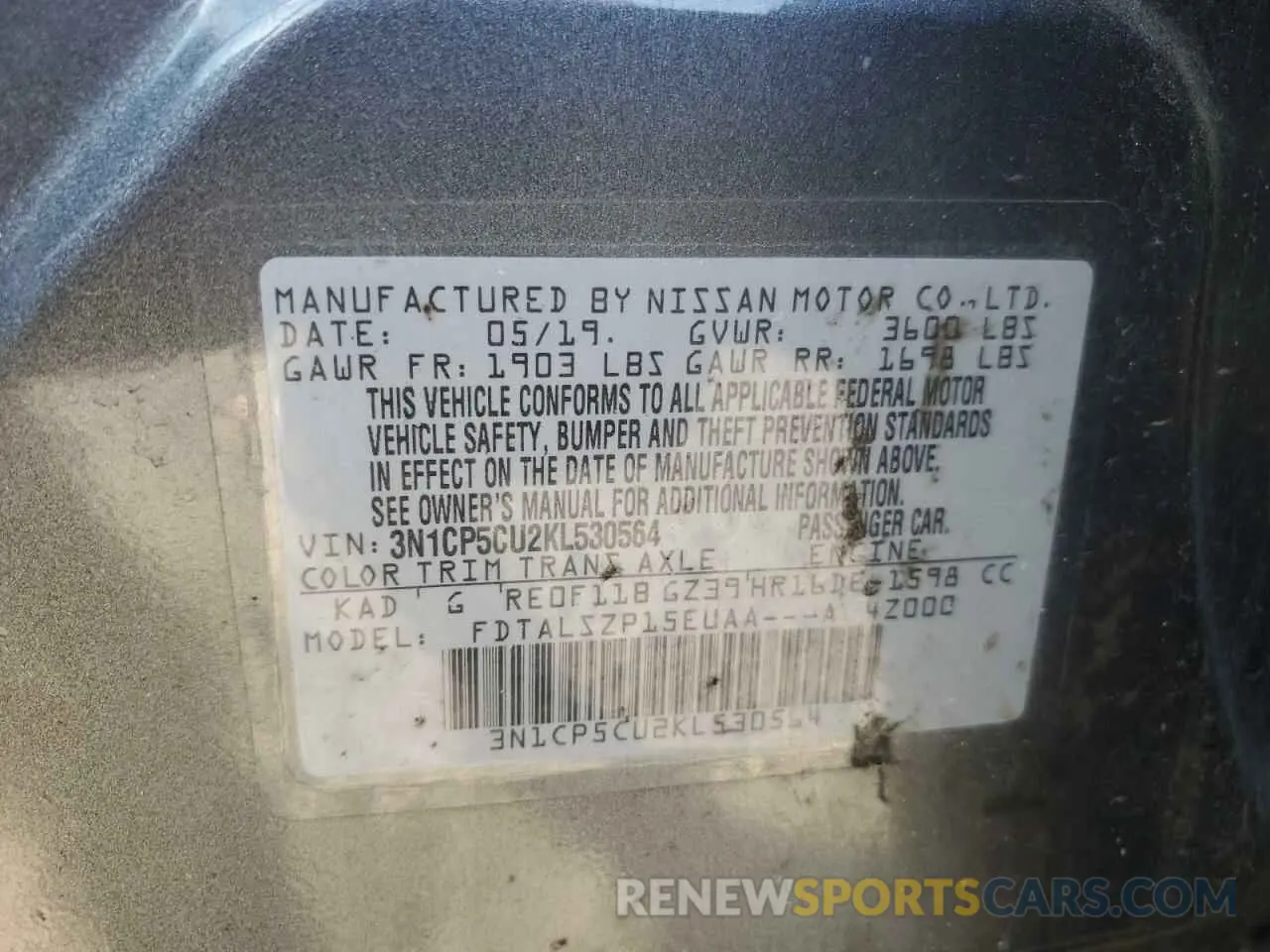 14 Photograph of a damaged car 3N1CP5CU2KL530564 NISSAN KICKS 2019