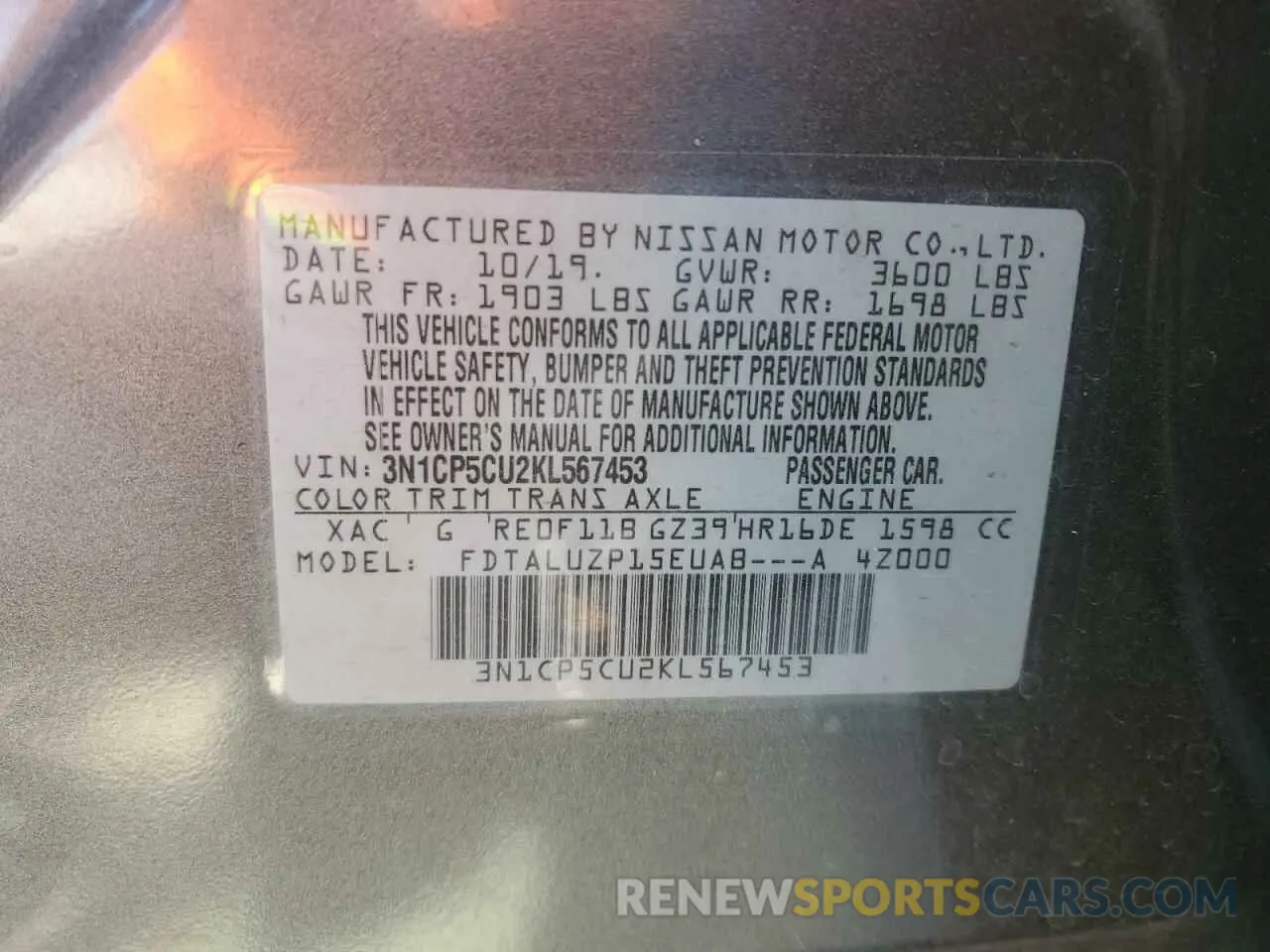 16 Photograph of a damaged car 3N1CP5CU2KL567453 NISSAN KICKS 2019