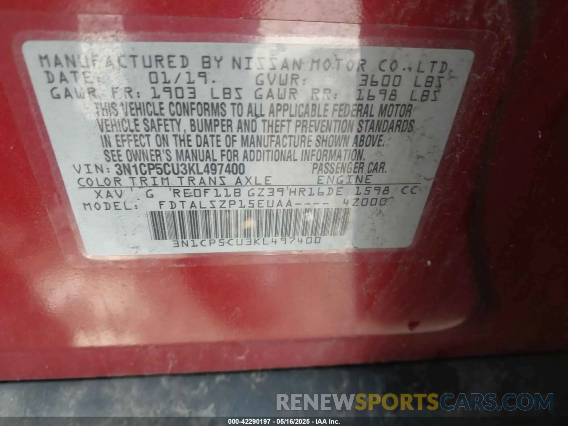 9 Photograph of a damaged car 3N1CP5CU3KL497400 NISSAN KICKS 2019