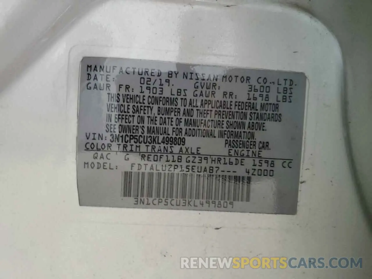12 Photograph of a damaged car 3N1CP5CU3KL499809 NISSAN KICKS 2019
