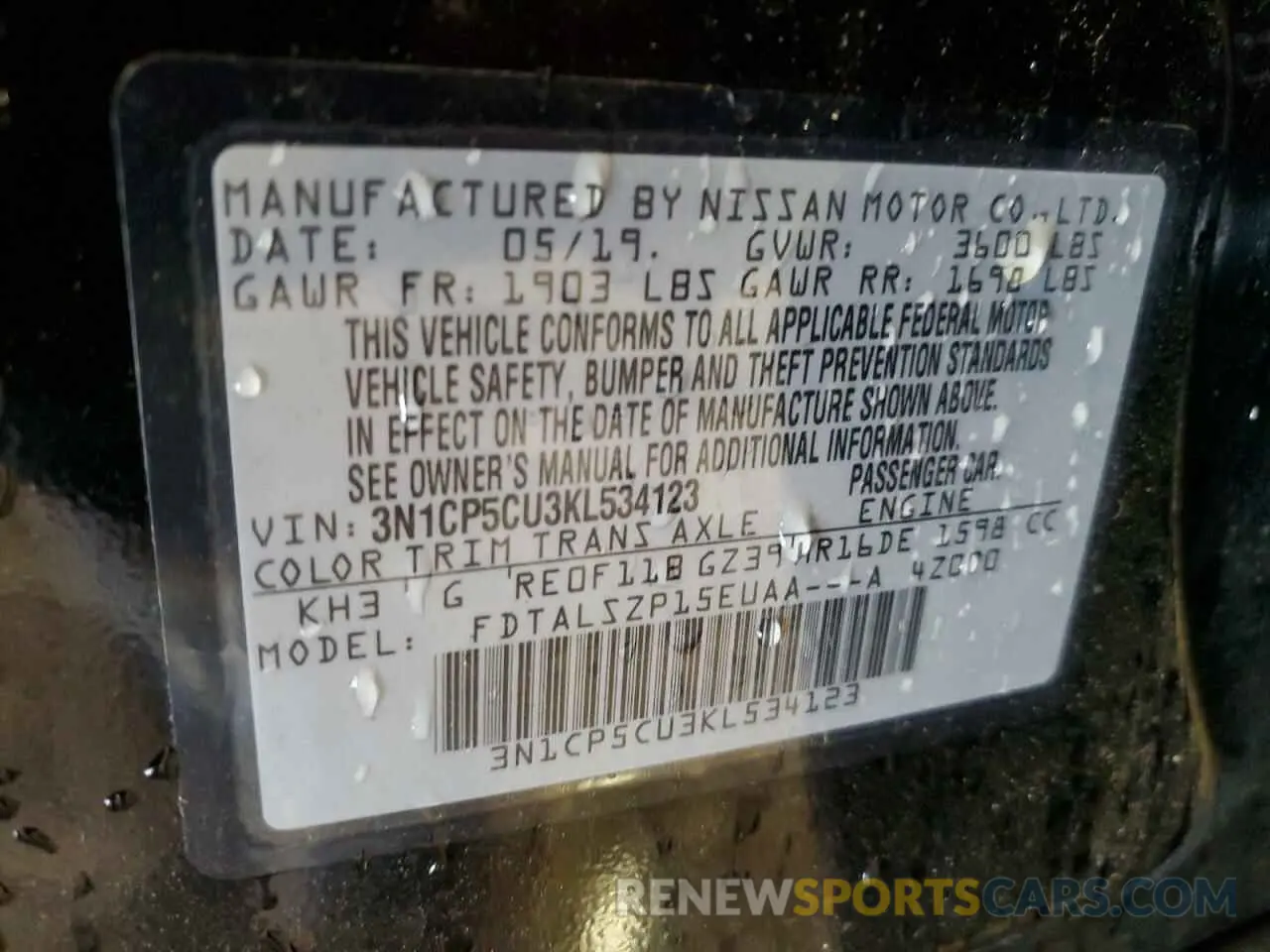13 Photograph of a damaged car 3N1CP5CU3KL534123 NISSAN KICKS 2019