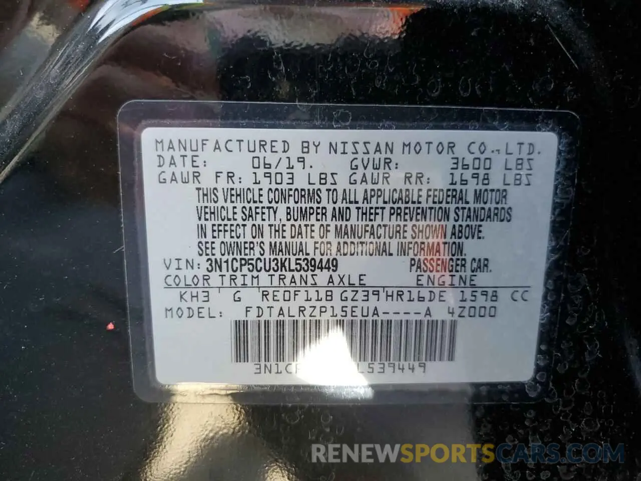 13 Photograph of a damaged car 3N1CP5CU3KL539449 NISSAN KICKS 2019