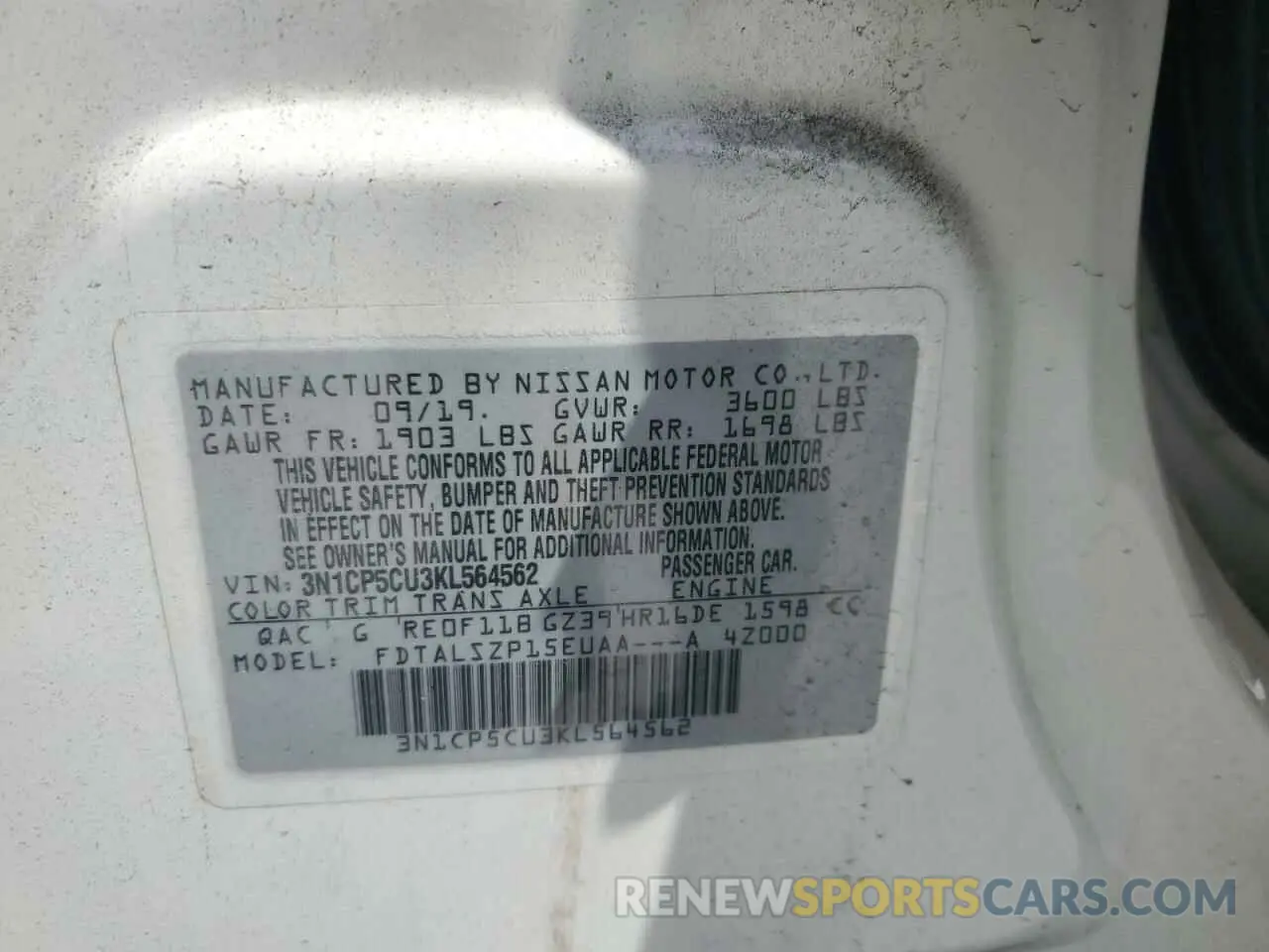 13 Photograph of a damaged car 3N1CP5CU3KL564562 NISSAN KICKS 2019
