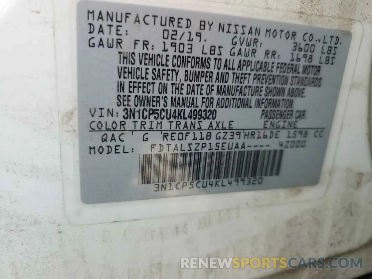 12 Photograph of a damaged car 3N1CP5CU4KL499320 NISSAN KICKS 2019