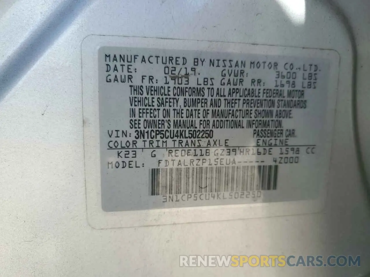 13 Photograph of a damaged car 3N1CP5CU4KL502250 NISSAN KICKS 2019