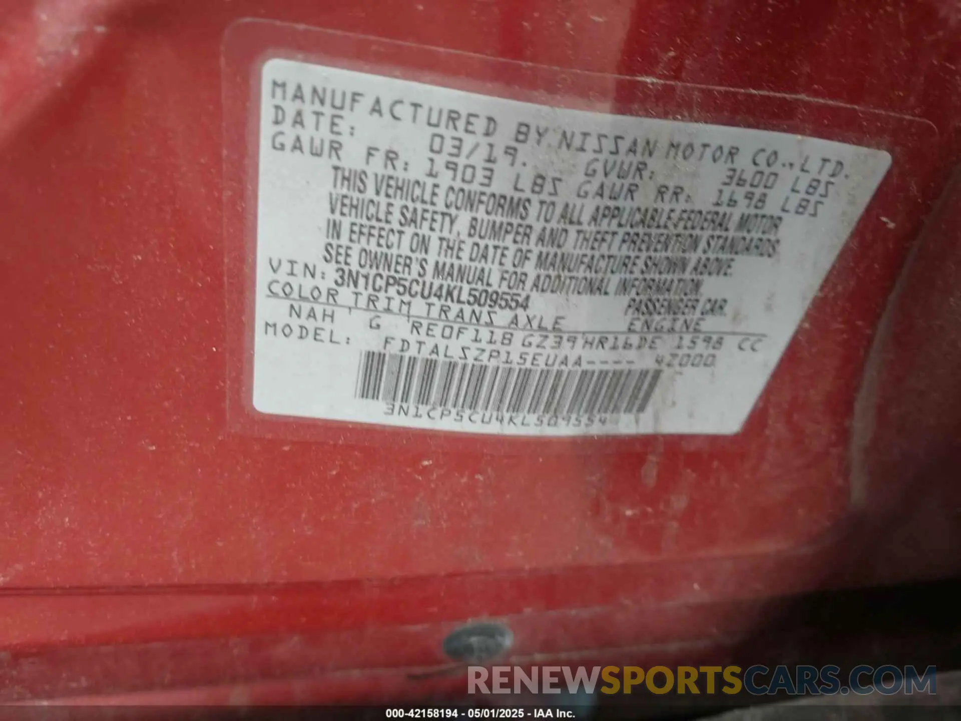 9 Photograph of a damaged car 3N1CP5CU4KL509554 NISSAN KICKS 2019