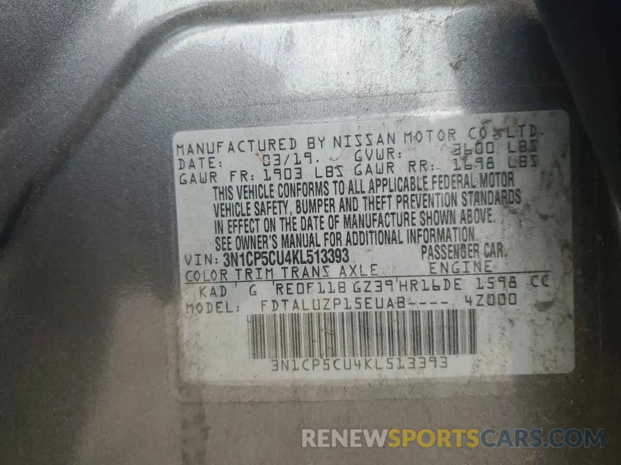 13 Photograph of a damaged car 3N1CP5CU4KL513393 NISSAN KICKS 2019