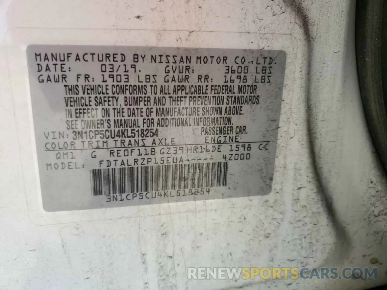 14 Photograph of a damaged car 3N1CP5CU4KL518254 NISSAN KICKS 2019