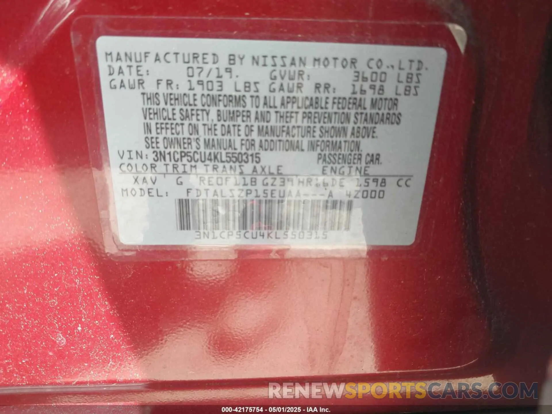 9 Photograph of a damaged car 3N1CP5CU4KL550315 NISSAN KICKS 2019