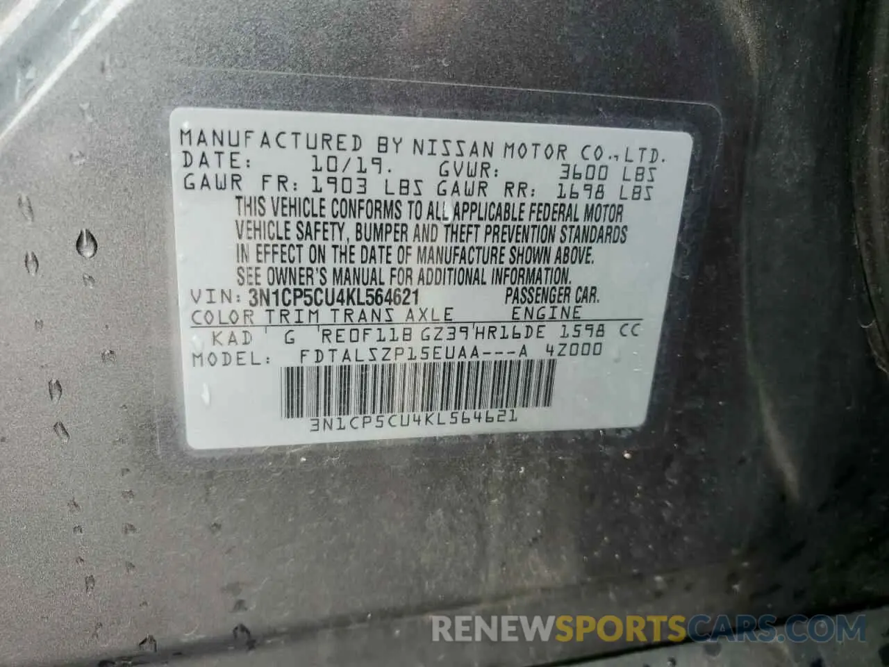 13 Photograph of a damaged car 3N1CP5CU4KL564621 NISSAN KICKS 2019