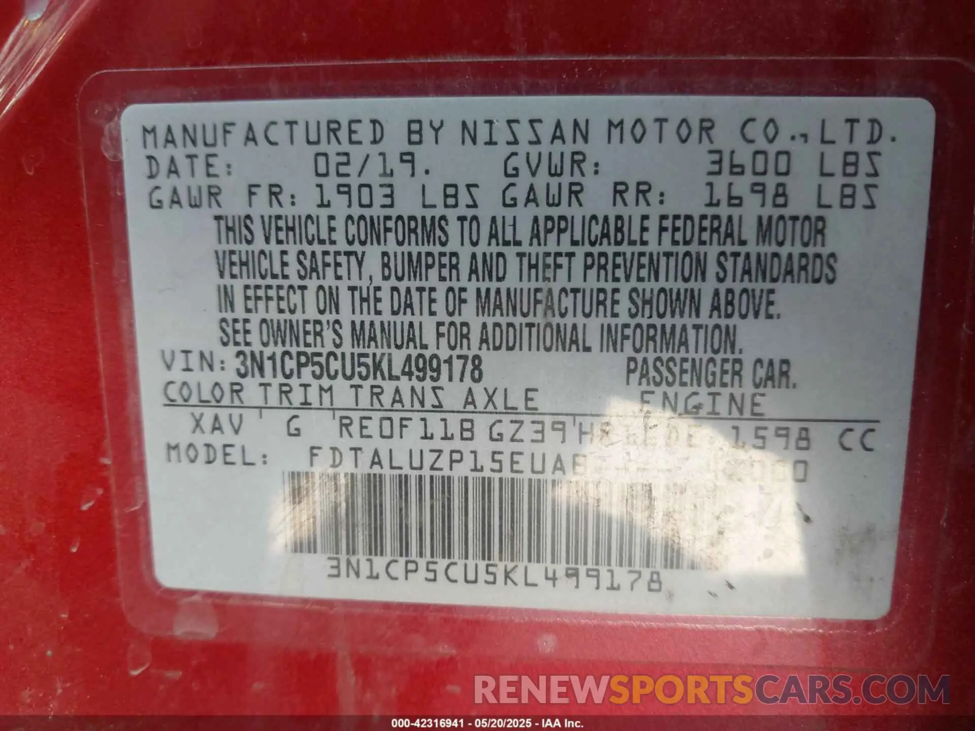 9 Photograph of a damaged car 3N1CP5CU5KL499178 NISSAN KICKS 2019