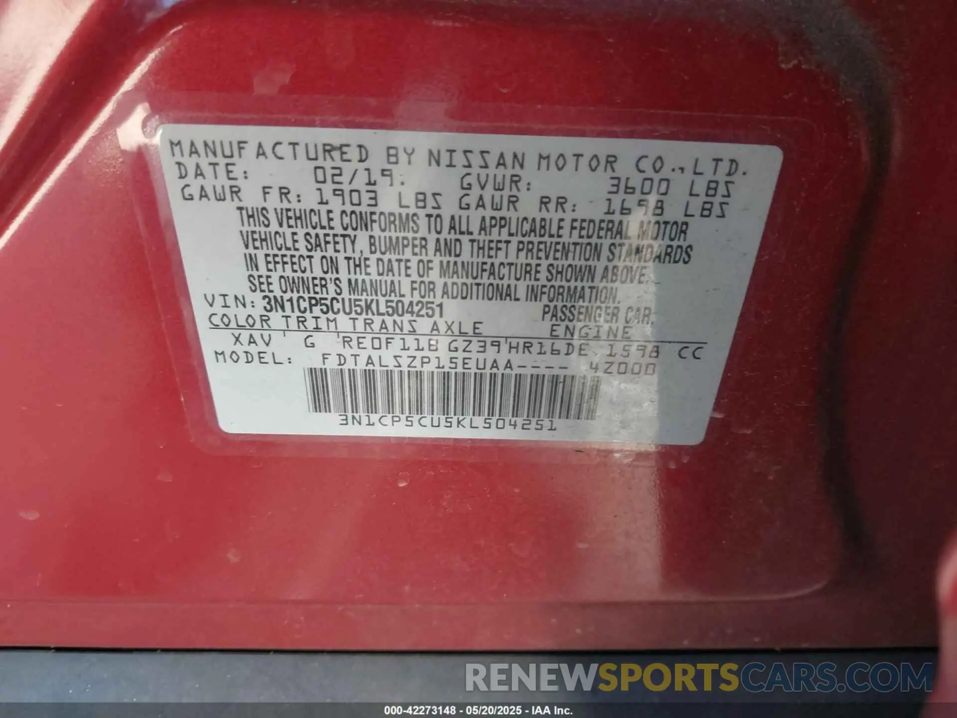 9 Photograph of a damaged car 3N1CP5CU5KL504251 NISSAN KICKS 2019