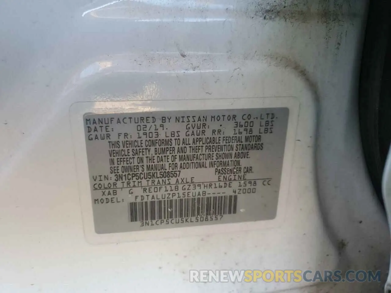 14 Photograph of a damaged car 3N1CP5CU5KL508557 NISSAN KICKS 2019