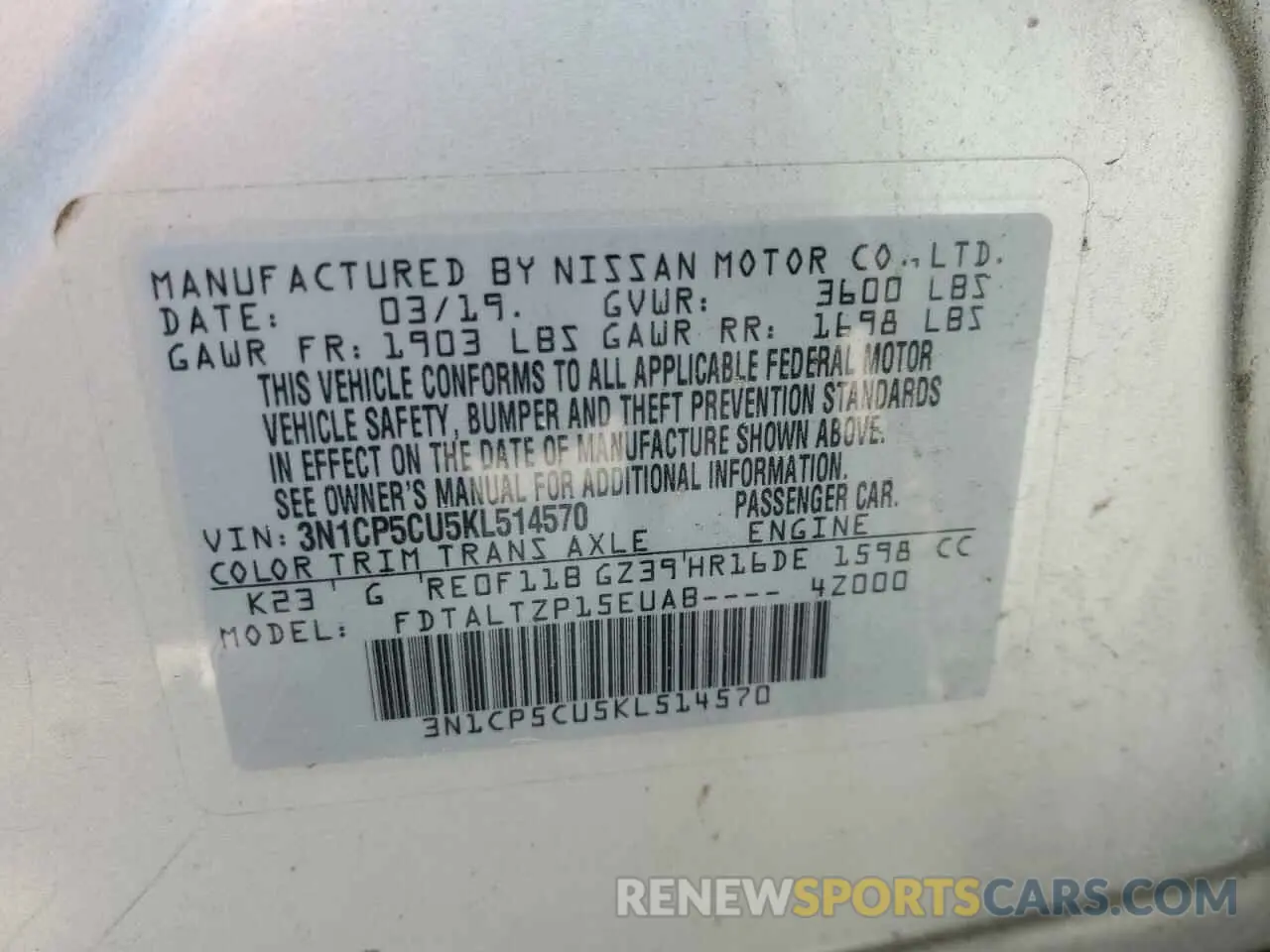 13 Photograph of a damaged car 3N1CP5CU5KL514570 NISSAN KICKS 2019