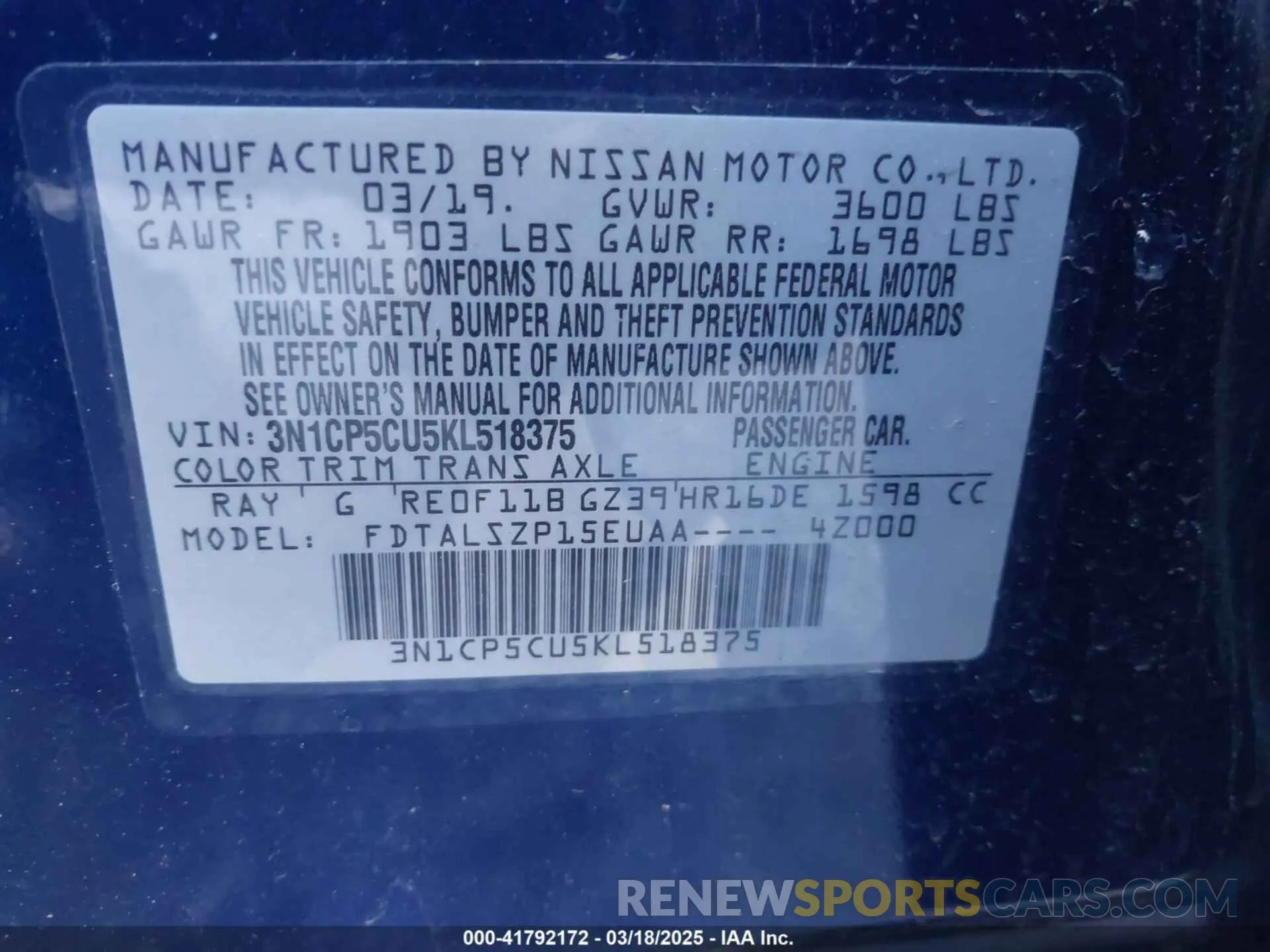 9 Photograph of a damaged car 3N1CP5CU5KL518375 NISSAN KICKS 2019