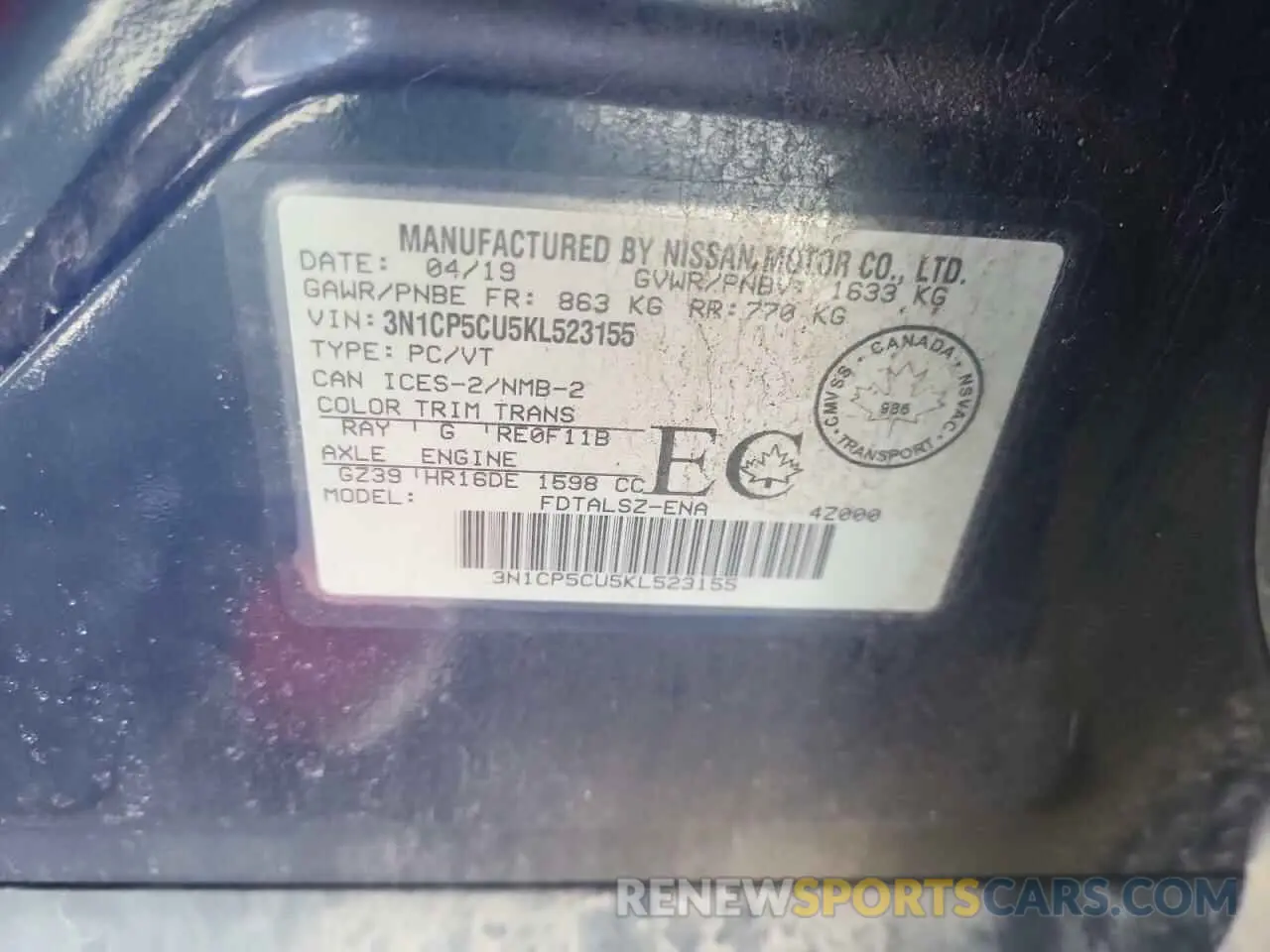 13 Photograph of a damaged car 3N1CP5CU5KL523155 NISSAN KICKS 2019