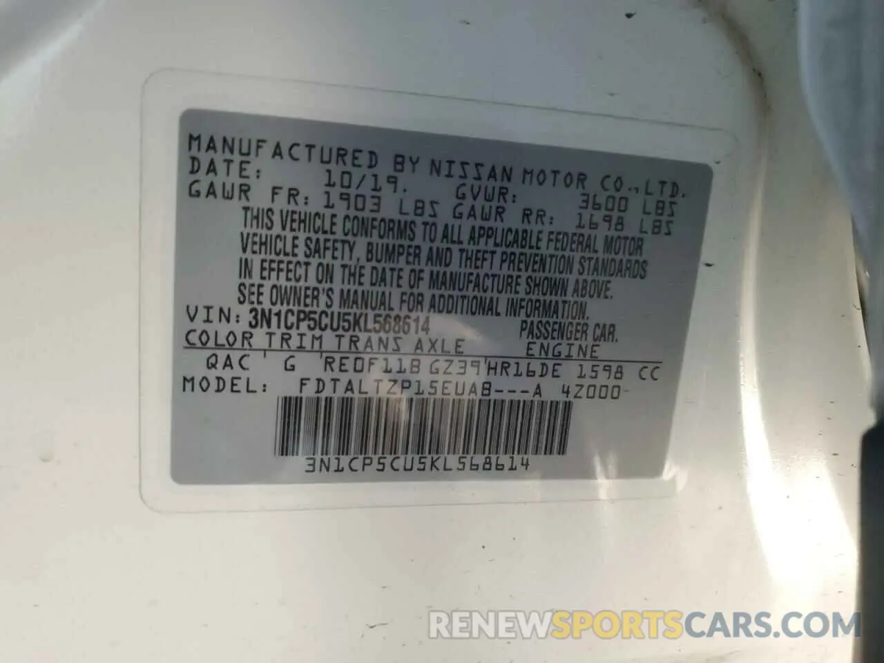 14 Photograph of a damaged car 3N1CP5CU5KL568614 NISSAN KICKS 2019