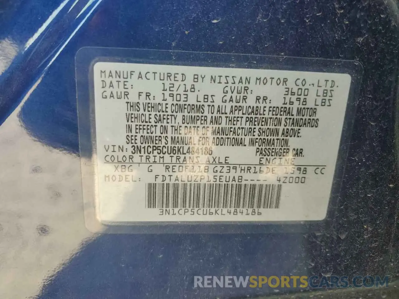 14 Photograph of a damaged car 3N1CP5CU6KL484186 NISSAN KICKS 2019