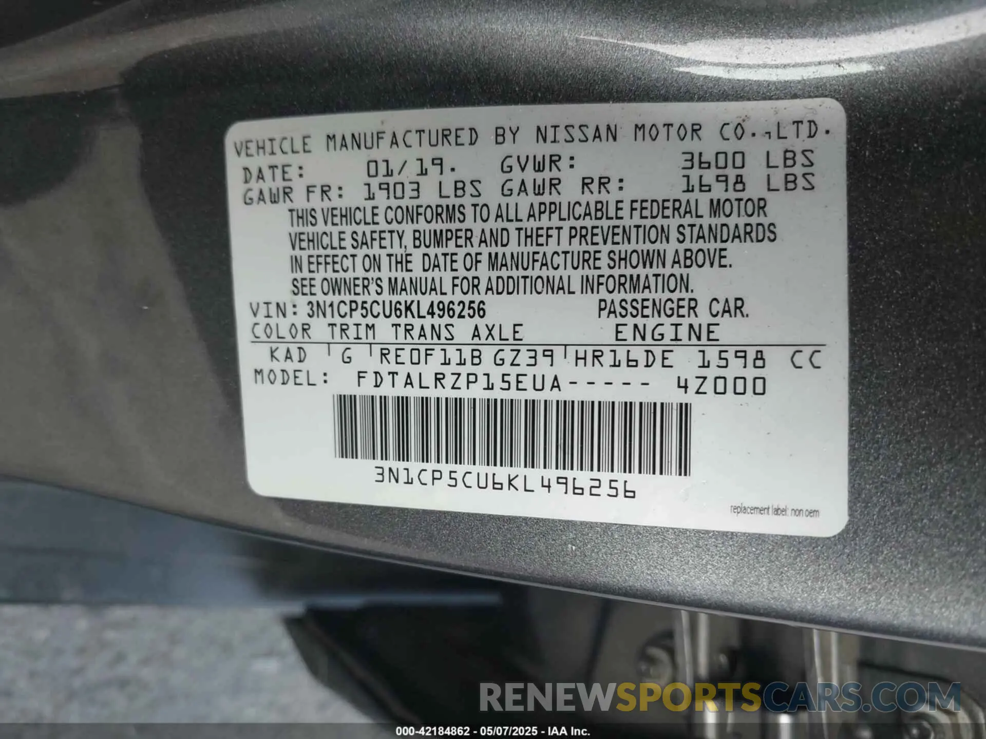 9 Photograph of a damaged car 3N1CP5CU6KL496256 NISSAN KICKS 2019
