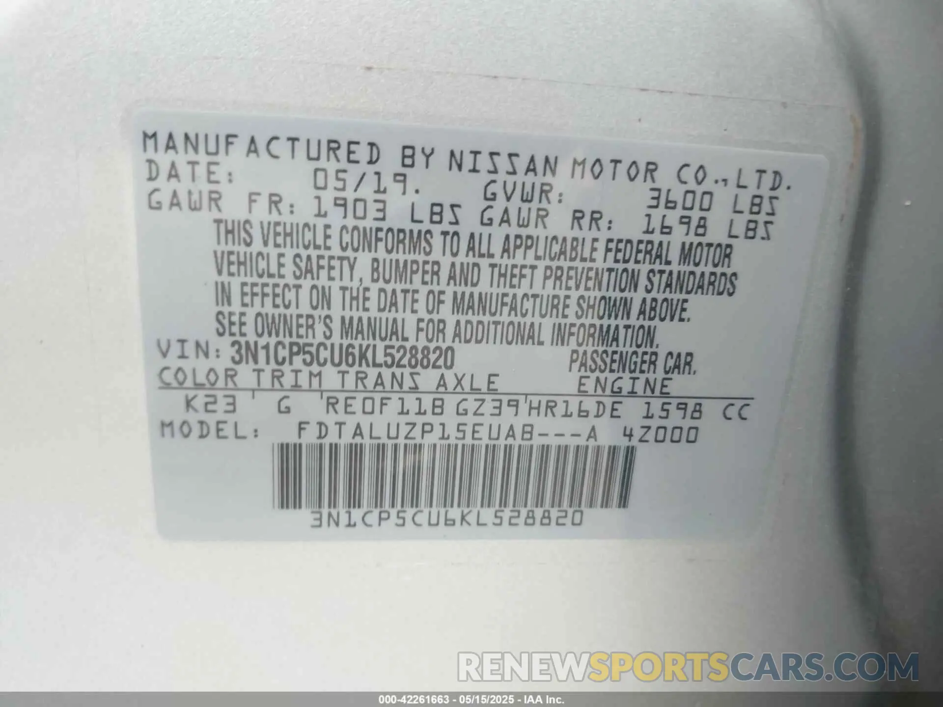 9 Photograph of a damaged car 3N1CP5CU6KL528820 NISSAN KICKS 2019