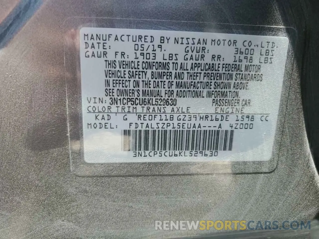 13 Photograph of a damaged car 3N1CP5CU6KL529630 NISSAN KICKS 2019