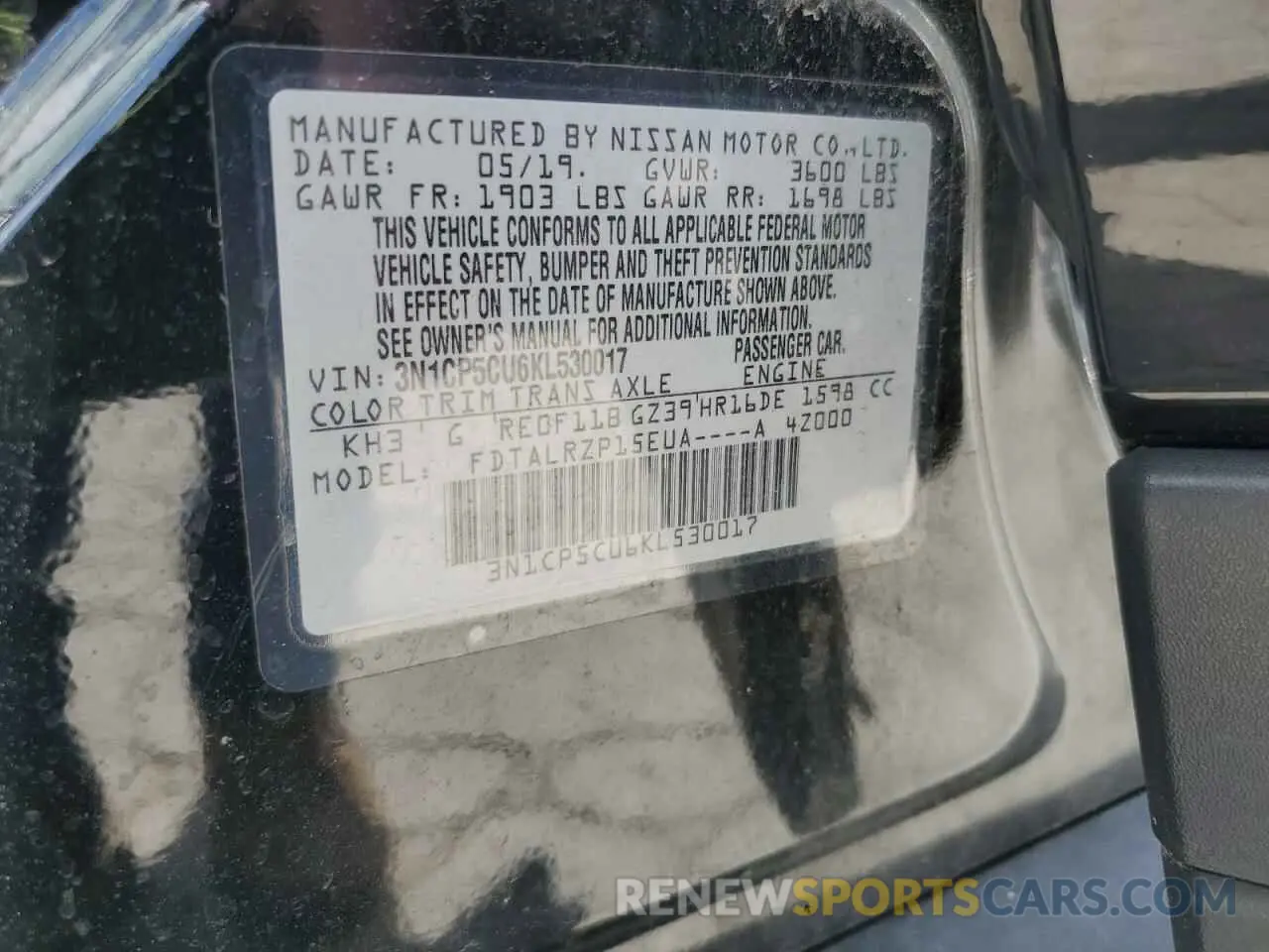 14 Photograph of a damaged car 3N1CP5CU6KL530017 NISSAN KICKS 2019