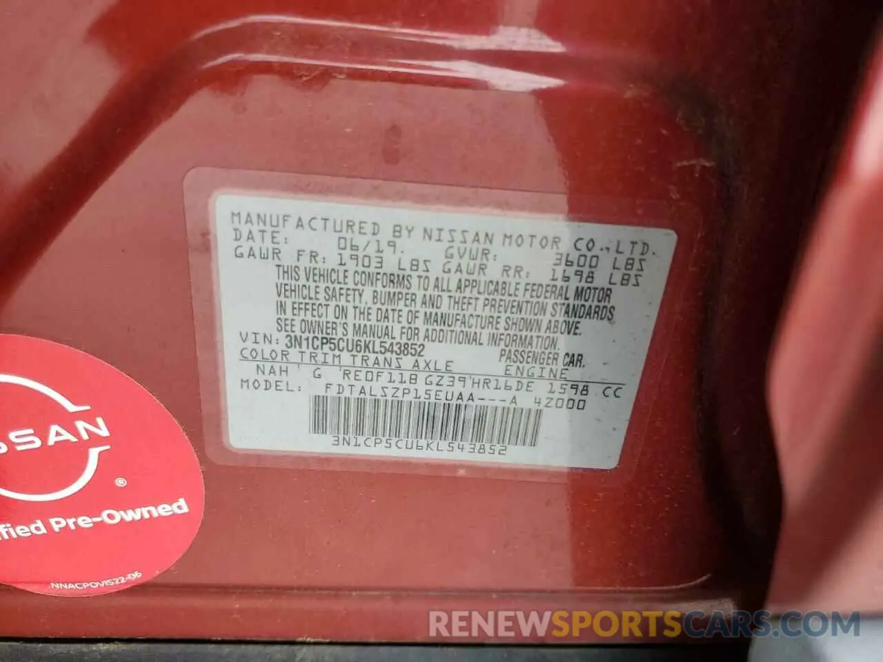 13 Photograph of a damaged car 3N1CP5CU6KL543852 NISSAN KICKS 2019