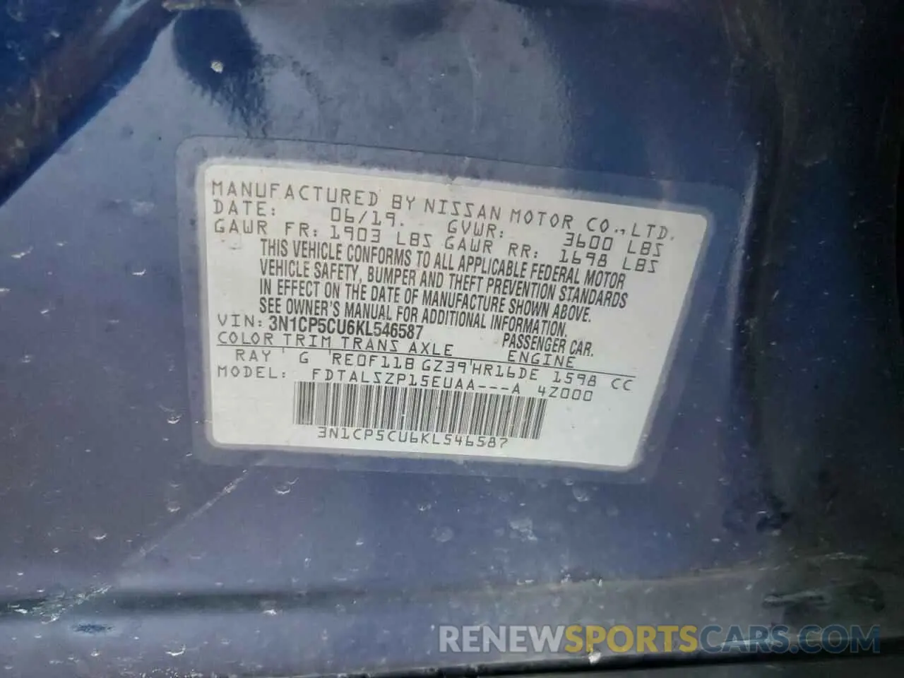 14 Photograph of a damaged car 3N1CP5CU6KL546587 NISSAN KICKS 2019