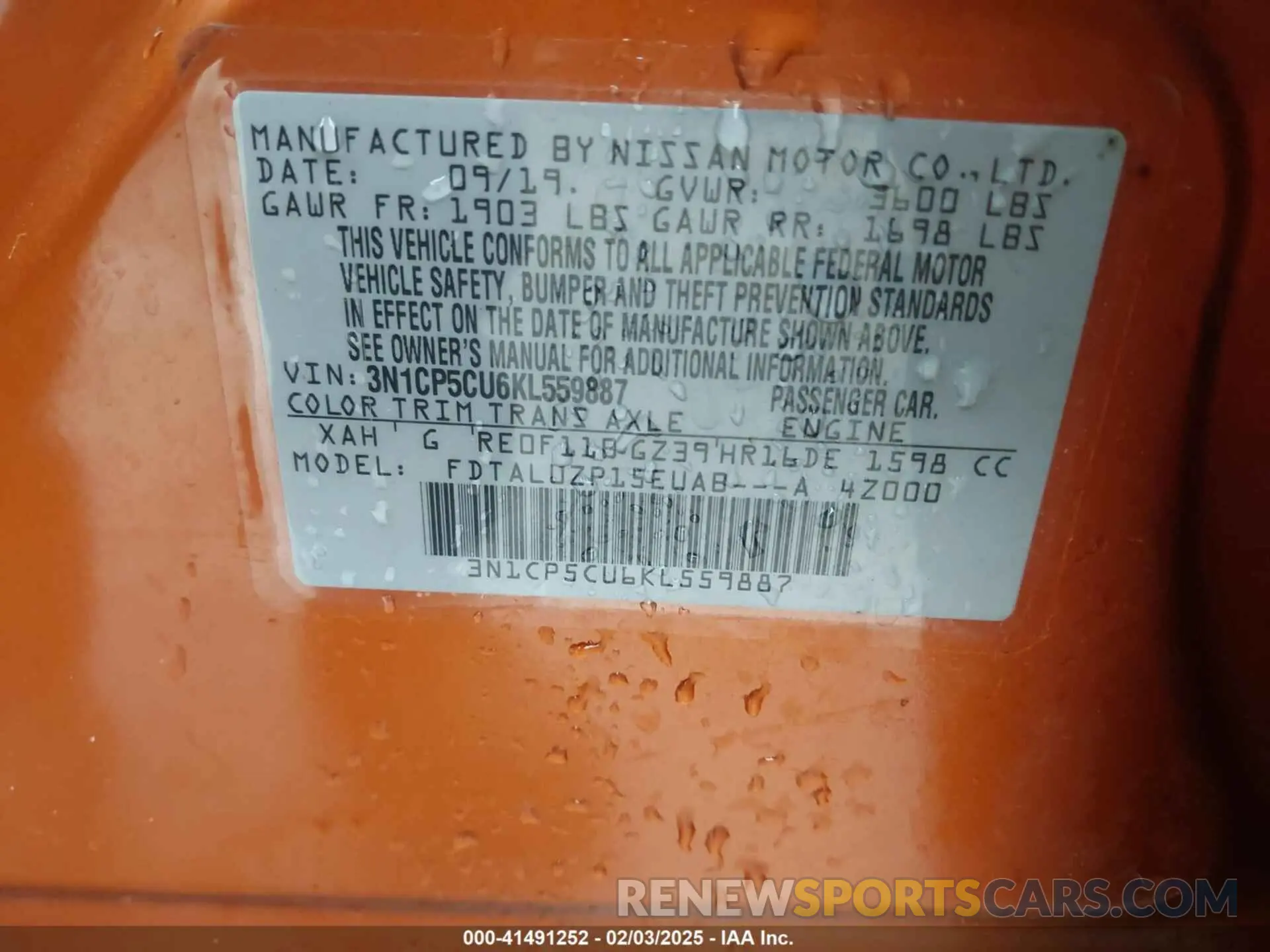 9 Photograph of a damaged car 3N1CP5CU6KL559887 NISSAN KICKS 2019