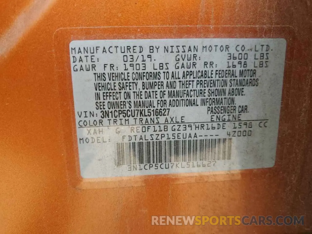 12 Photograph of a damaged car 3N1CP5CU7KL516627 NISSAN KICKS 2019