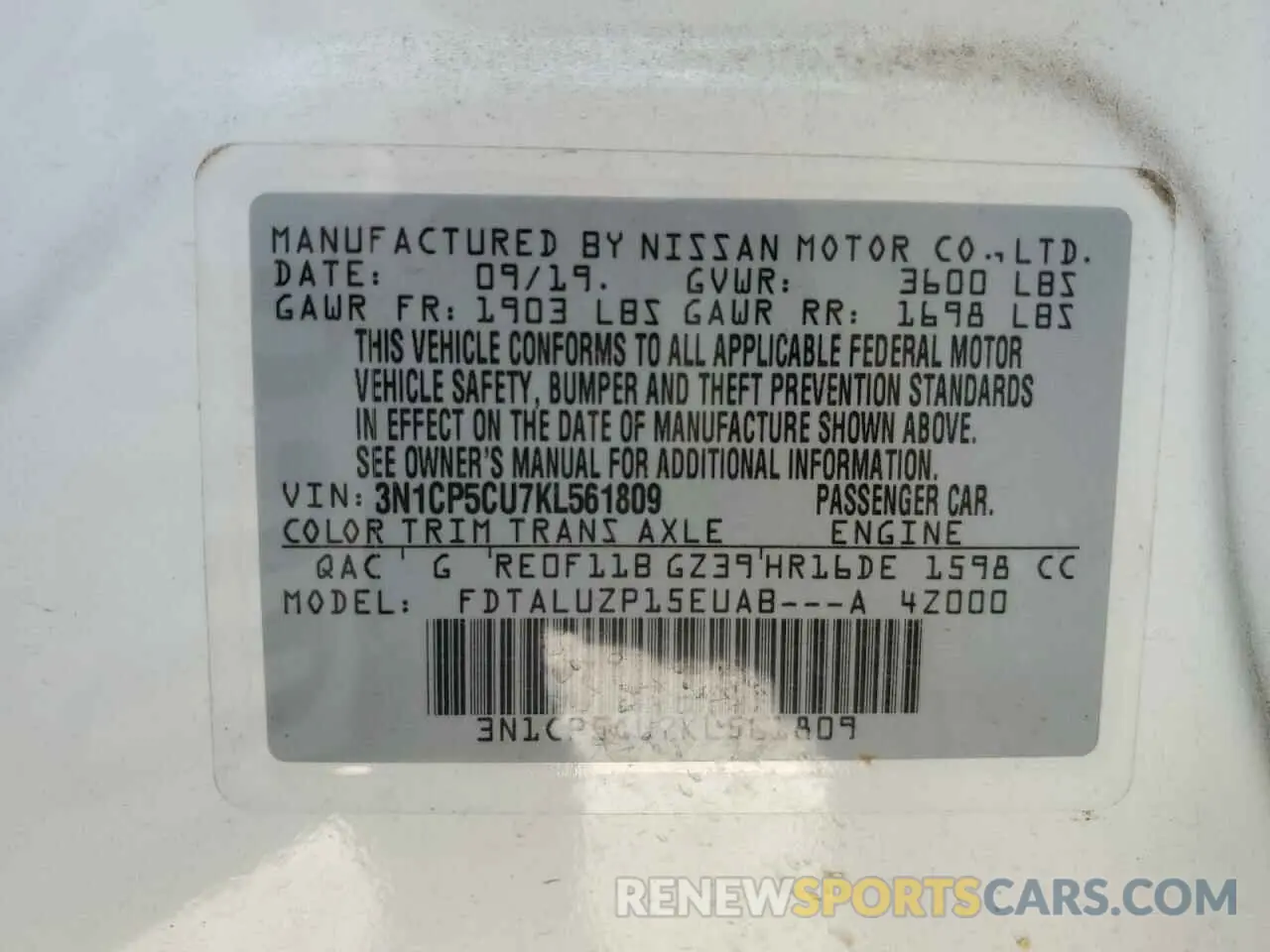 13 Photograph of a damaged car 3N1CP5CU7KL561809 NISSAN KICKS 2019