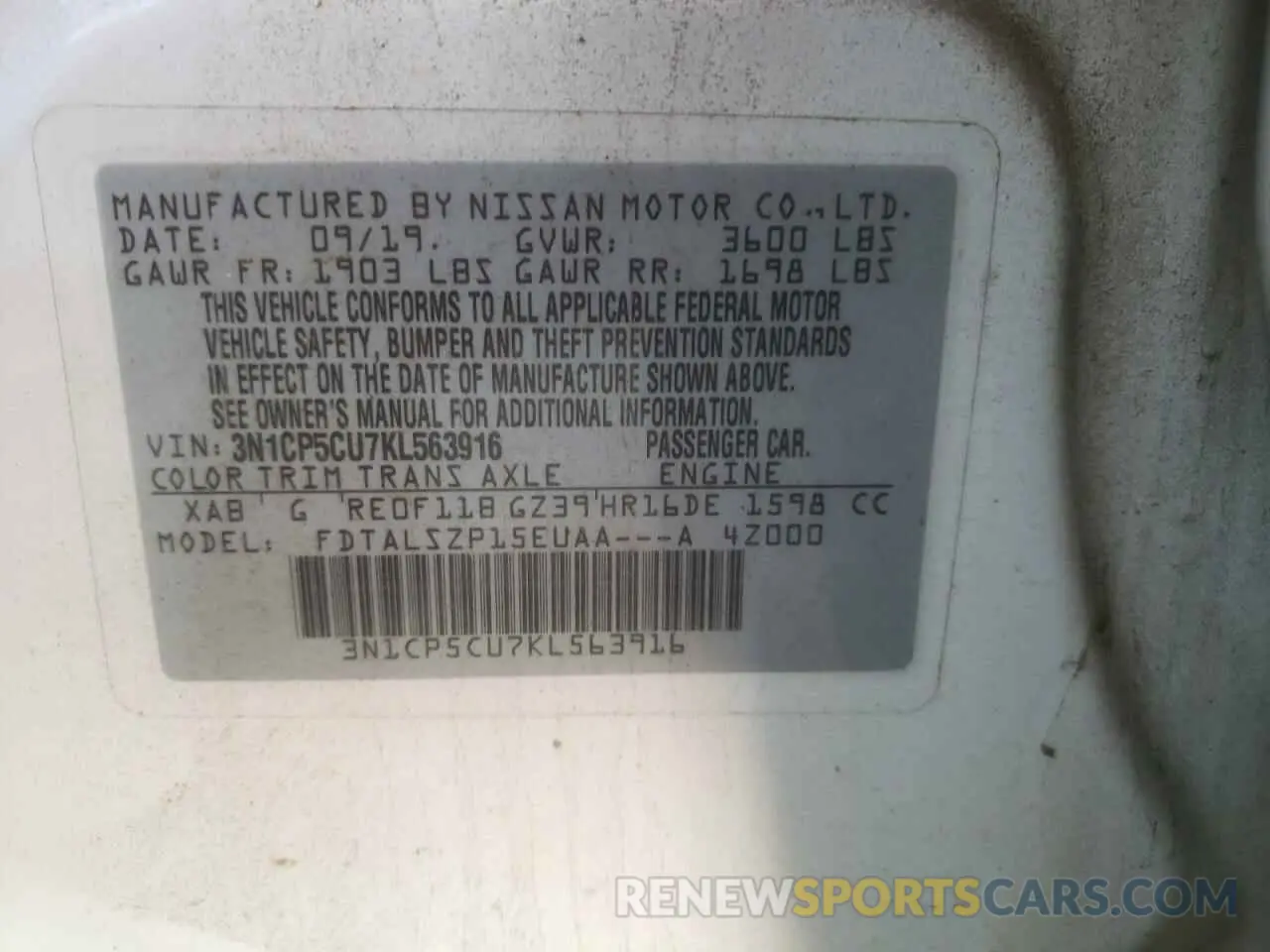 14 Photograph of a damaged car 3N1CP5CU7KL563916 NISSAN KICKS 2019