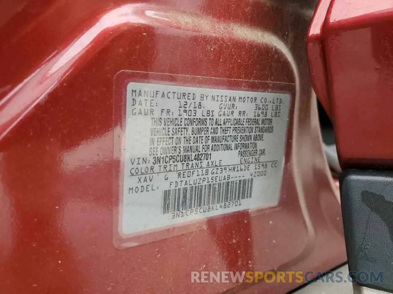 13 Photograph of a damaged car 3N1CP5CU8KL482701 NISSAN KICKS 2019