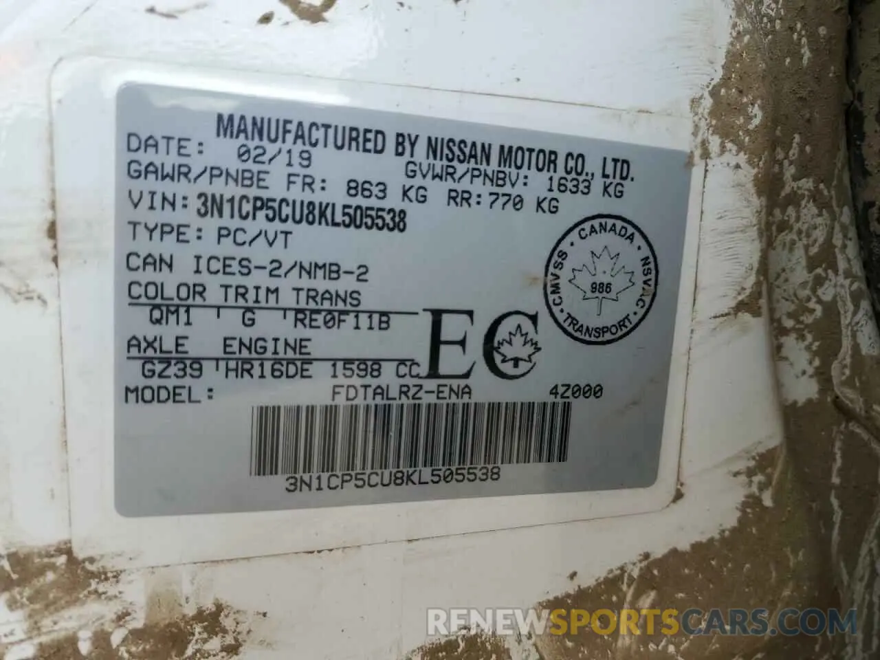 13 Photograph of a damaged car 3N1CP5CU8KL505538 NISSAN KICKS 2019
