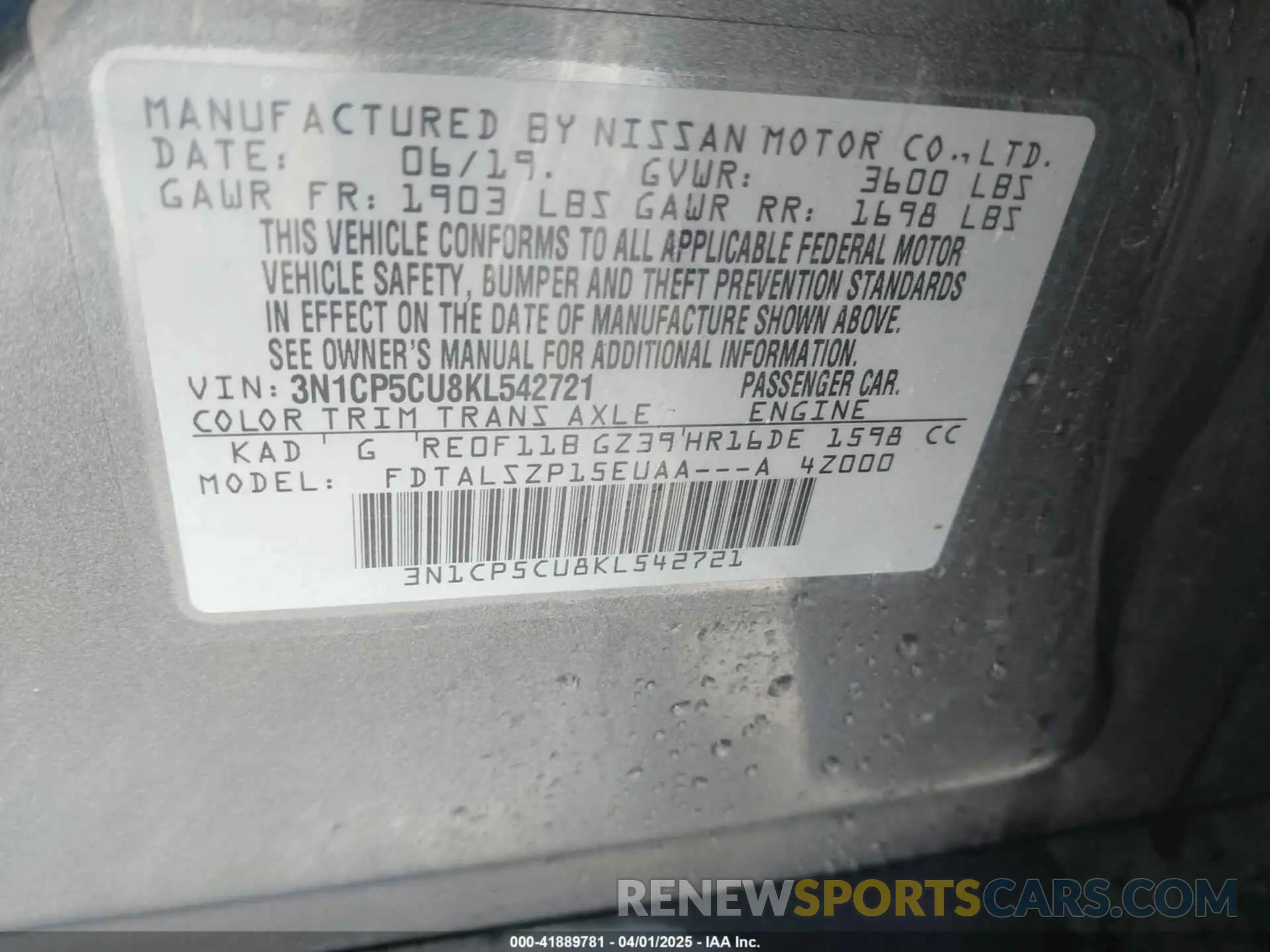 9 Photograph of a damaged car 3N1CP5CU8KL542721 NISSAN KICKS 2019