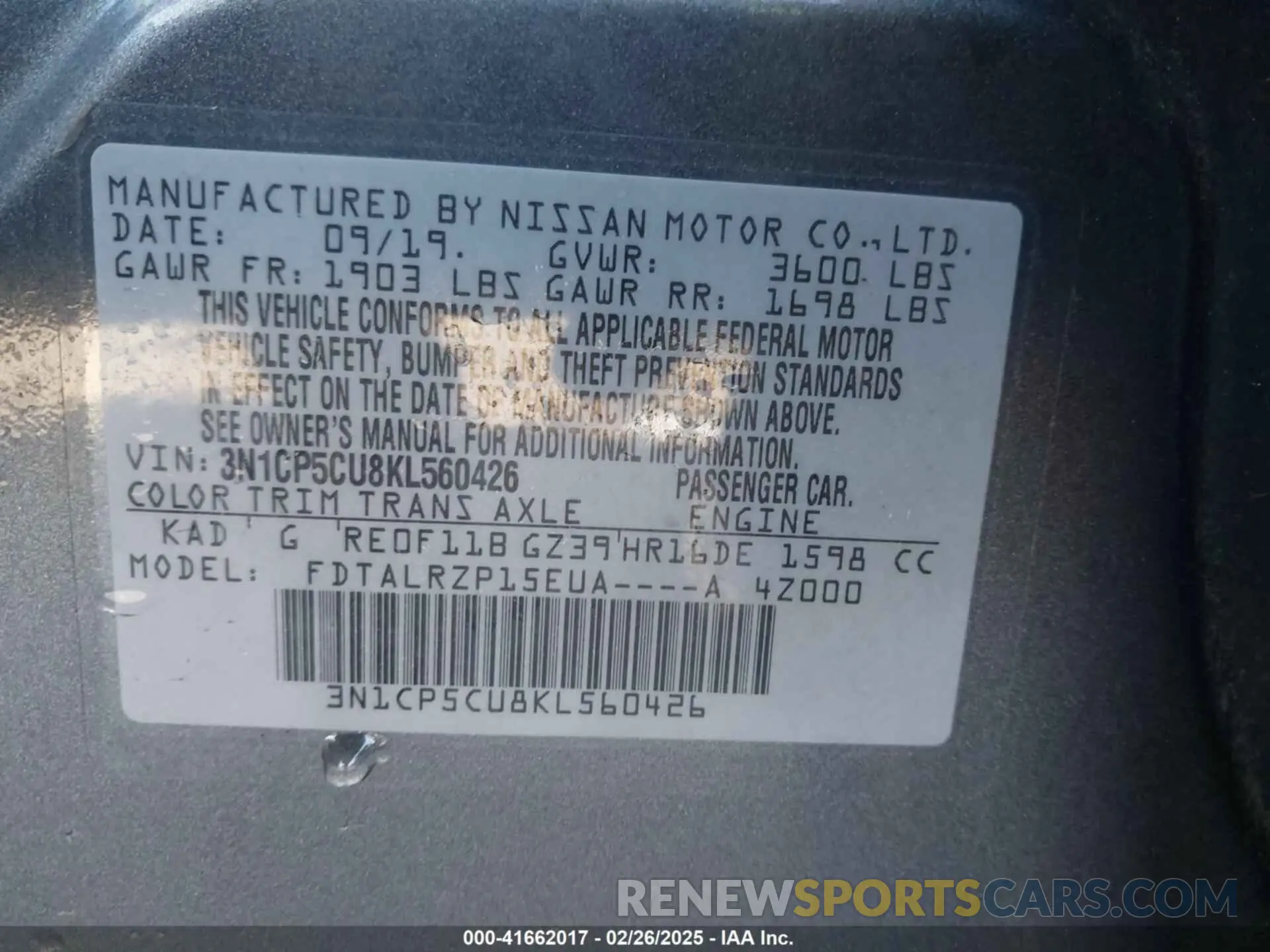9 Photograph of a damaged car 3N1CP5CU8KL560426 NISSAN KICKS 2019