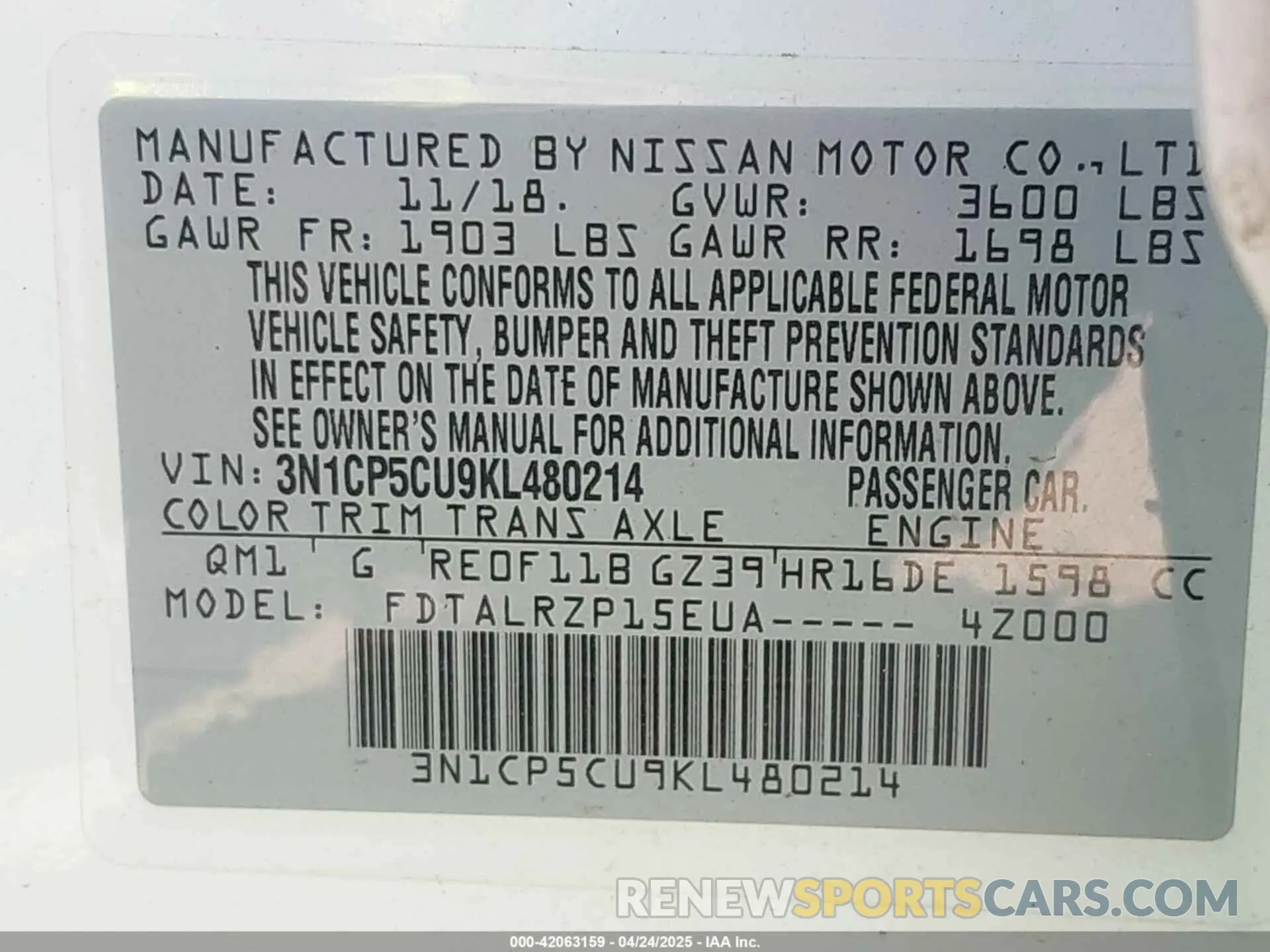 9 Photograph of a damaged car 3N1CP5CU9KL480214 NISSAN KICKS 2019