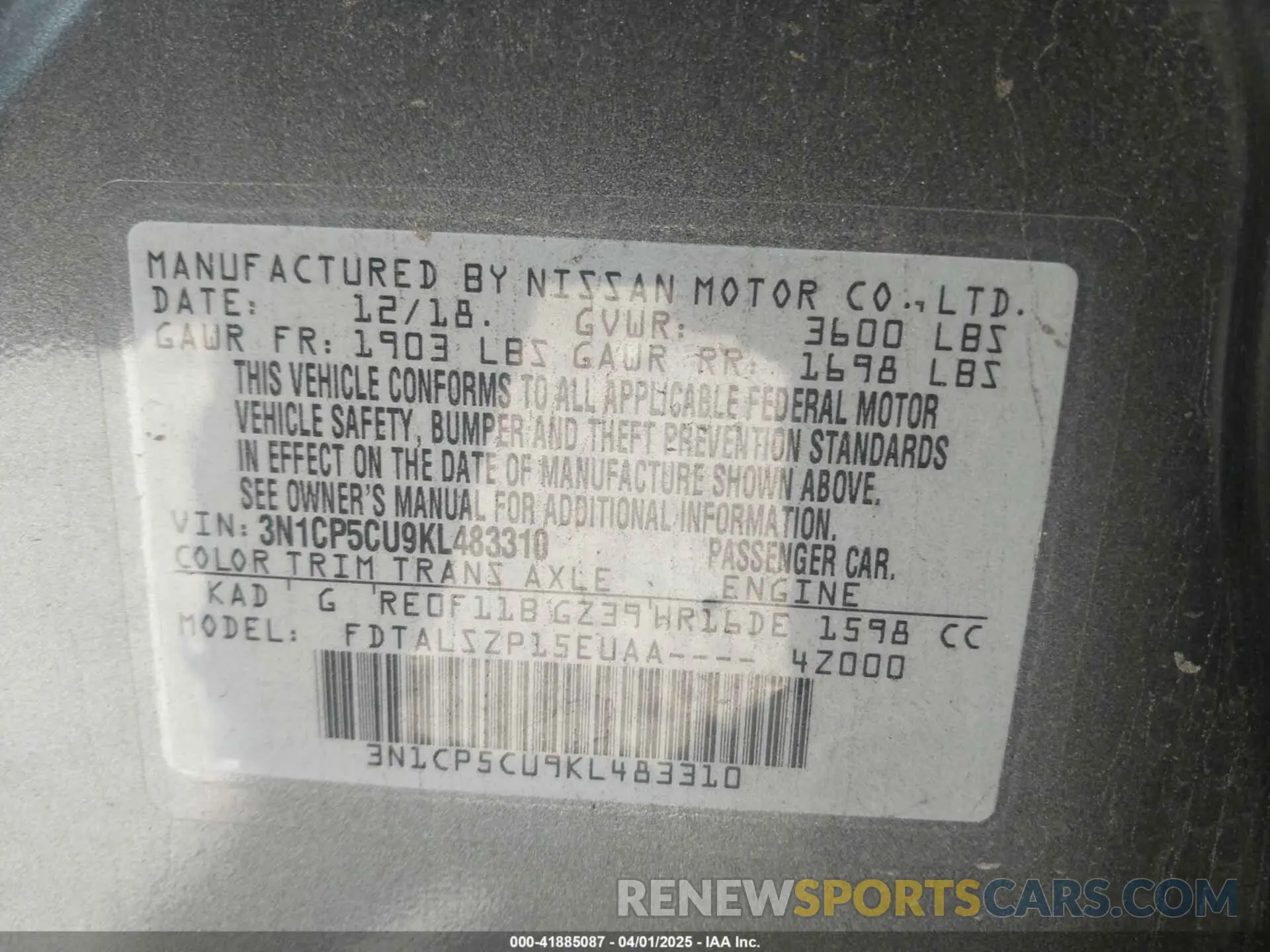 9 Photograph of a damaged car 3N1CP5CU9KL483310 NISSAN KICKS 2019