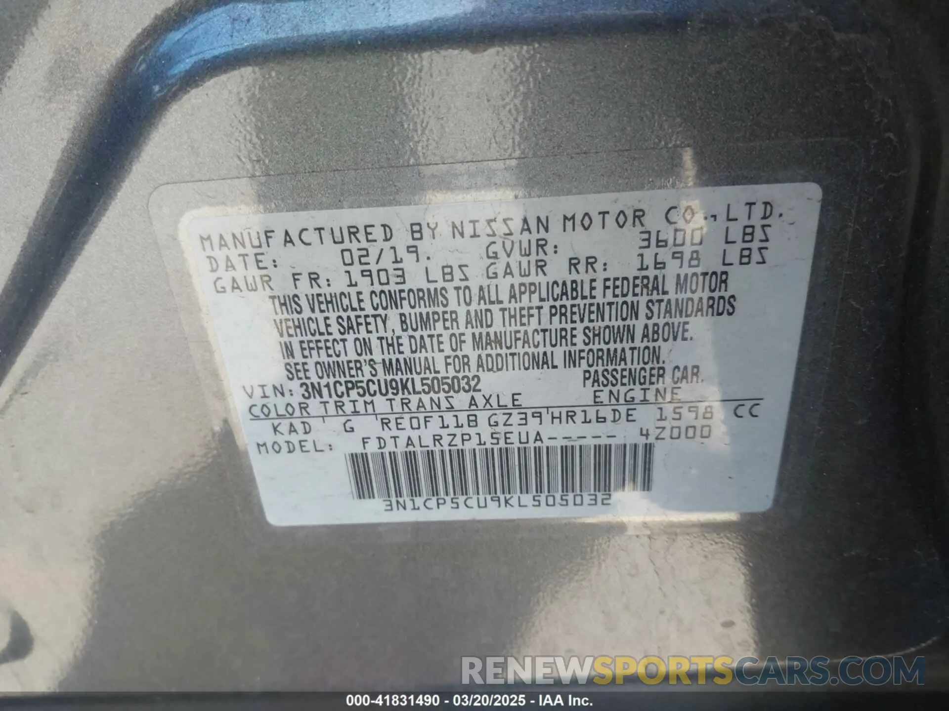 9 Photograph of a damaged car 3N1CP5CU9KL505032 NISSAN KICKS 2019
