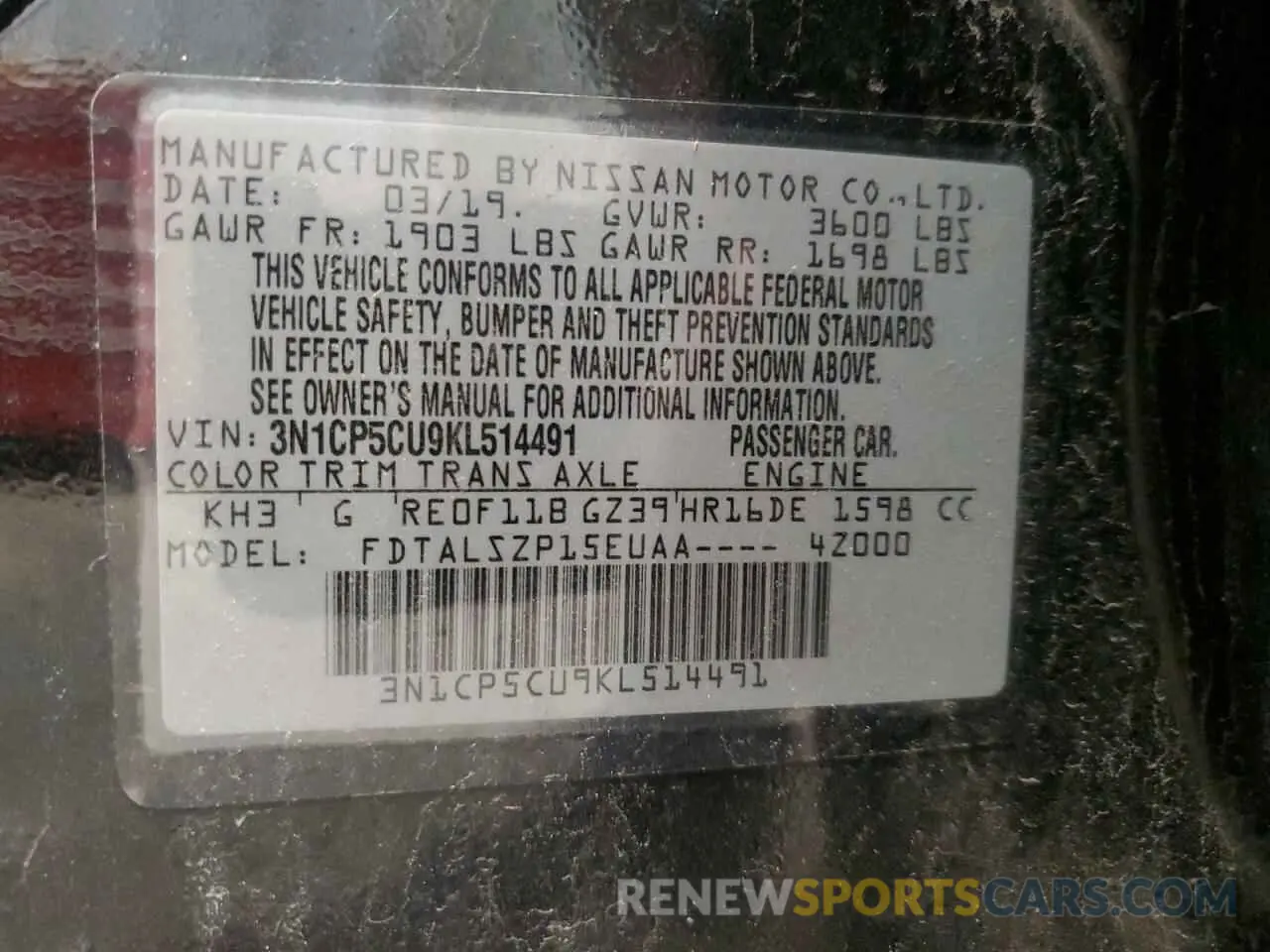 13 Photograph of a damaged car 3N1CP5CU9KL514491 NISSAN KICKS 2019