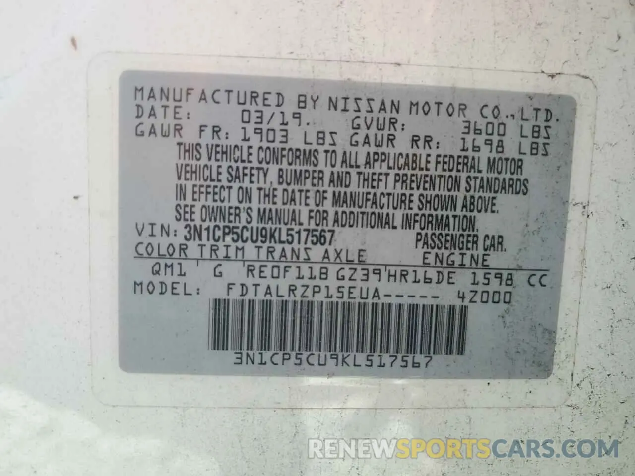 14 Photograph of a damaged car 3N1CP5CU9KL517567 NISSAN KICKS 2019