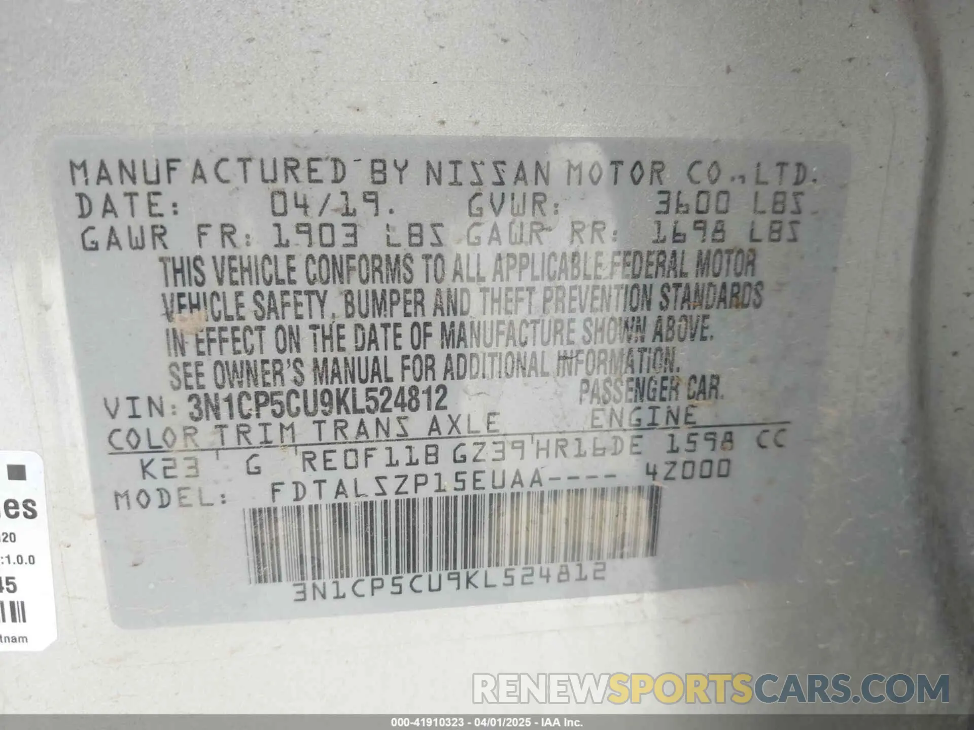 9 Photograph of a damaged car 3N1CP5CU9KL524812 NISSAN KICKS 2019