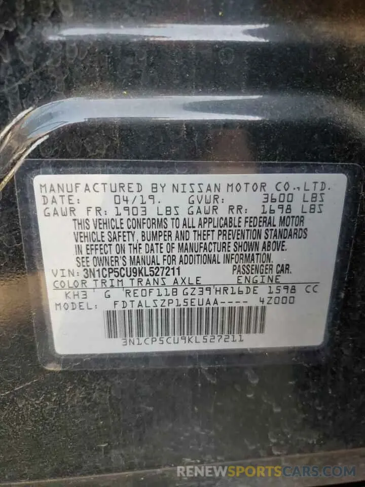 14 Photograph of a damaged car 3N1CP5CU9KL527211 NISSAN KICKS 2019