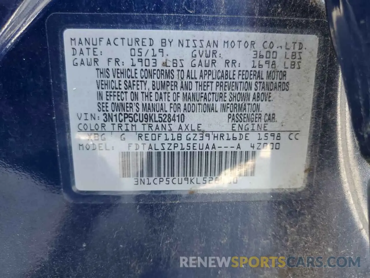 13 Photograph of a damaged car 3N1CP5CU9KL528410 NISSAN KICKS 2019