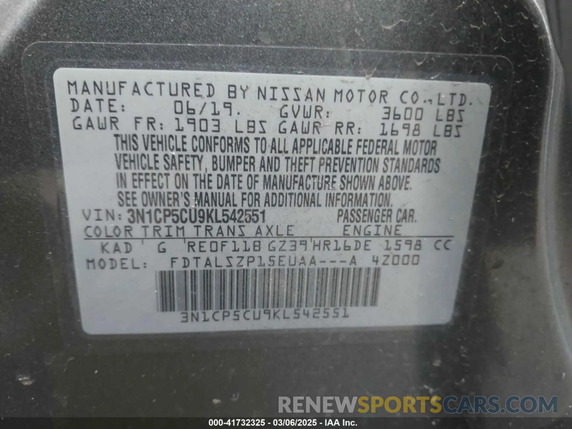 9 Photograph of a damaged car 3N1CP5CU9KL542551 NISSAN KICKS 2019