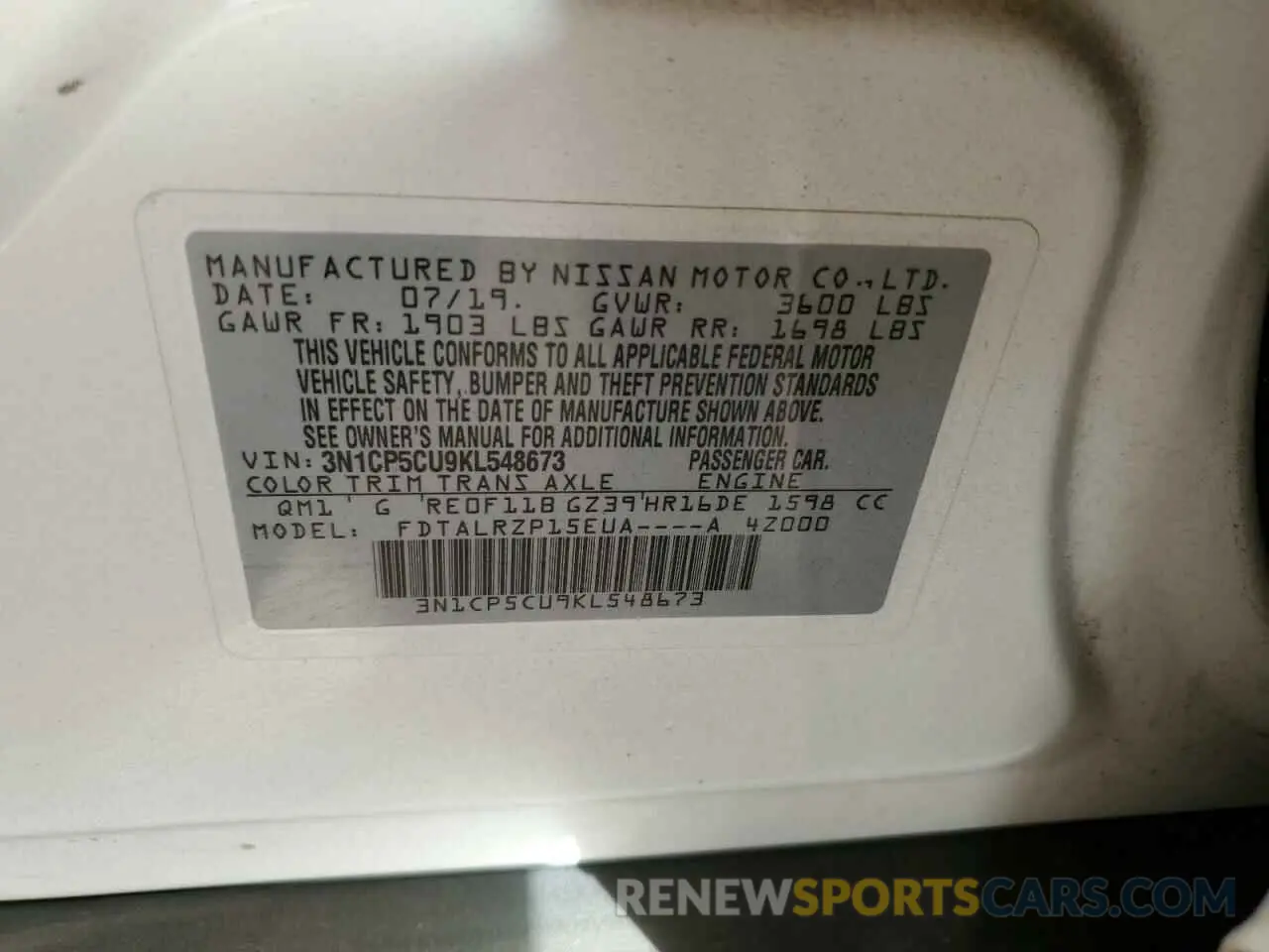 15 Photograph of a damaged car 3N1CP5CU9KL548673 NISSAN KICKS 2019