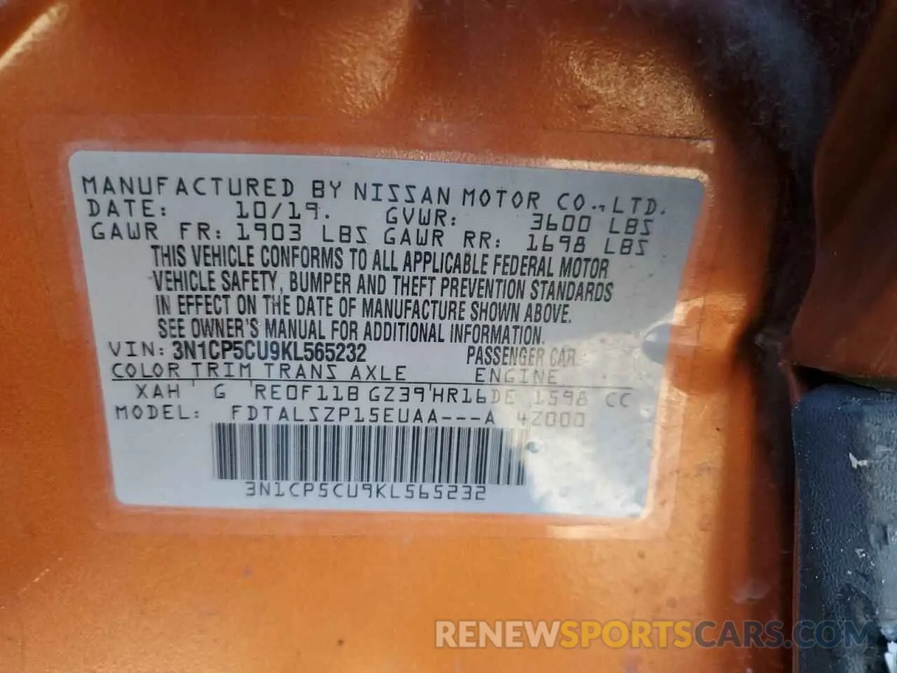 12 Photograph of a damaged car 3N1CP5CU9KL565232 NISSAN KICKS 2019
